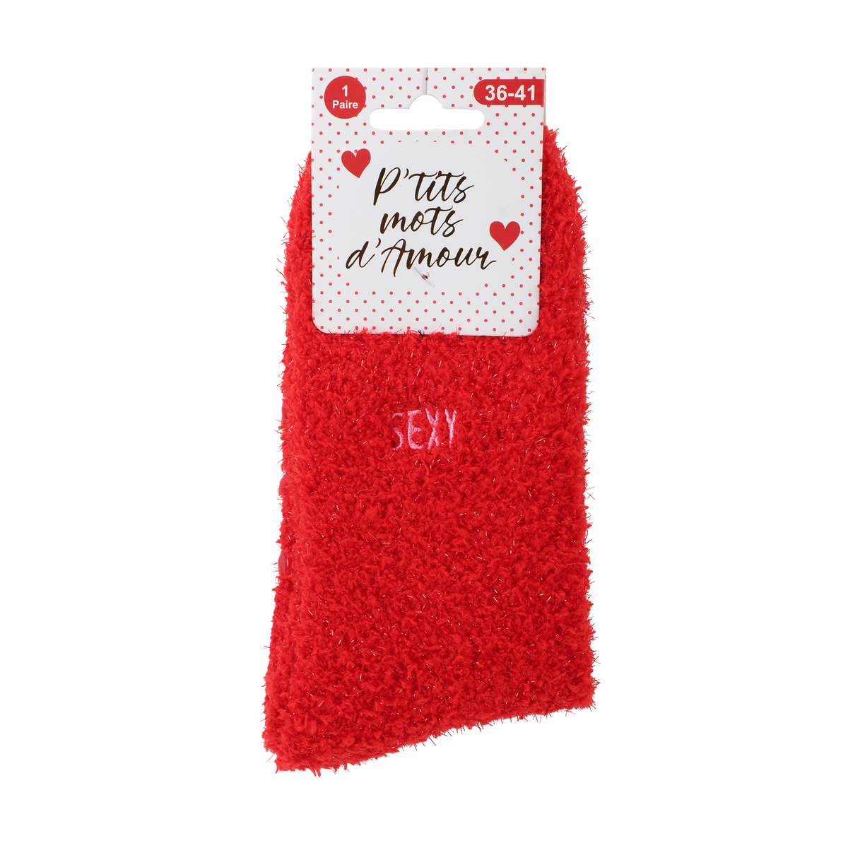 Paire de chaussettes chenille antidérapantes avec message – 36/41 - Rouge