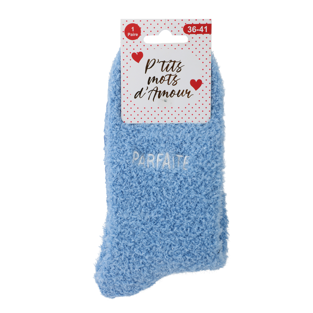 Paire de chaussettes chenille antidérapantes avec message – 36/41 - Bleu clair