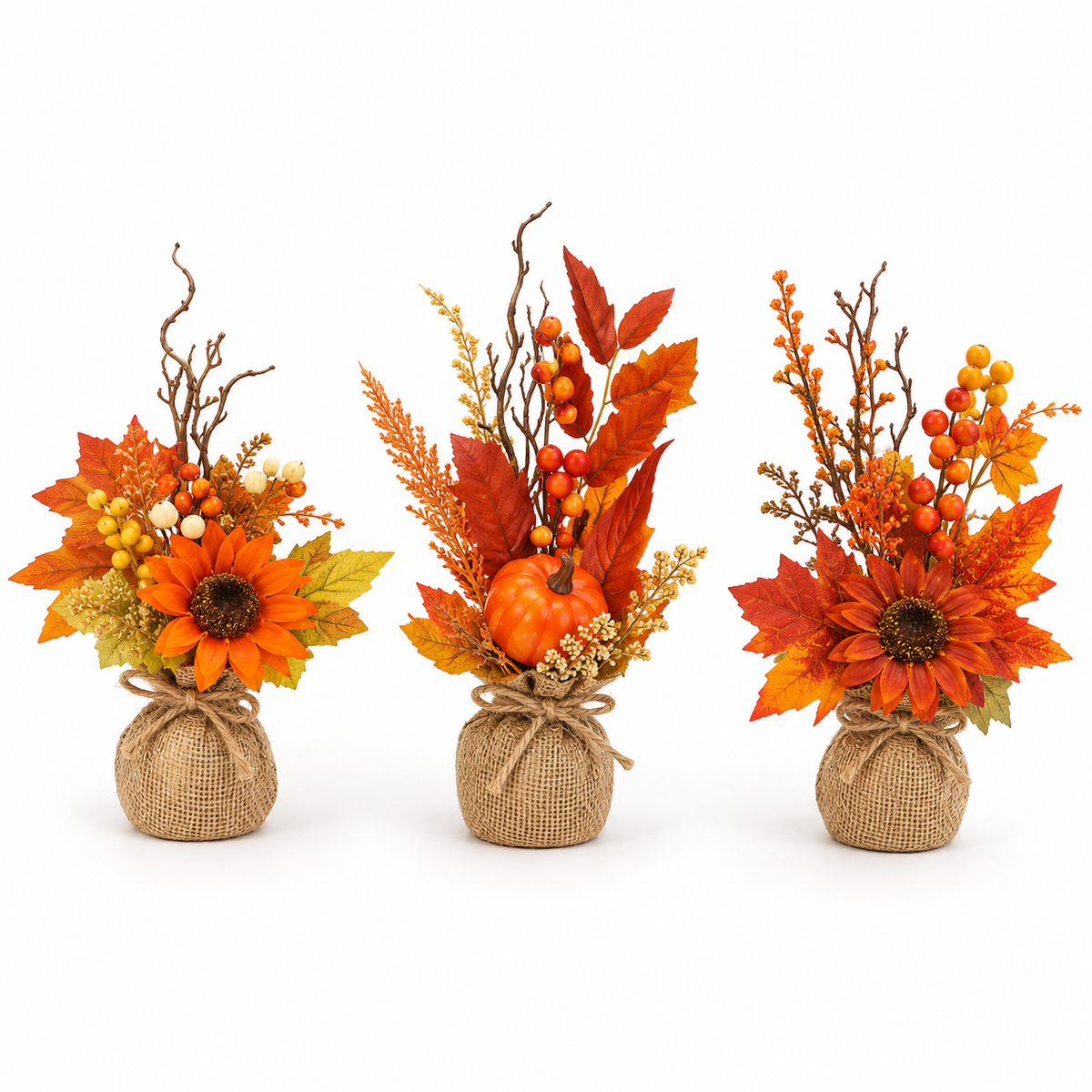 Composition décorative d’automne avec toile de jute – 25 cm