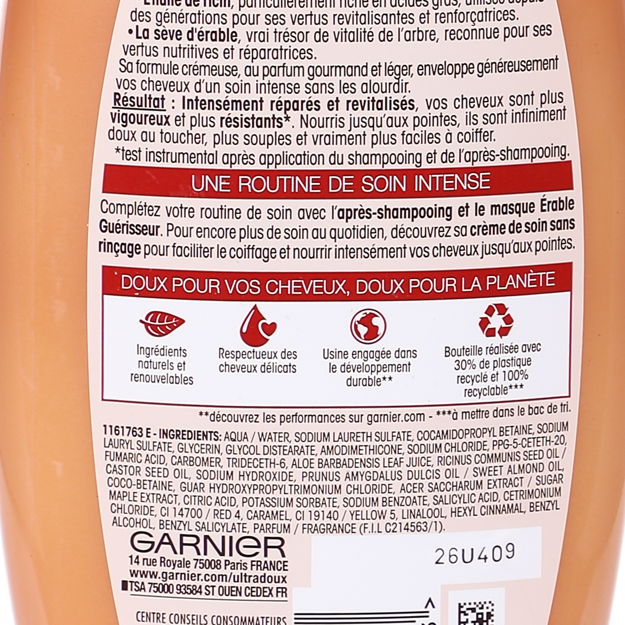 Shampoing réparation intense à l'érable guérisseur