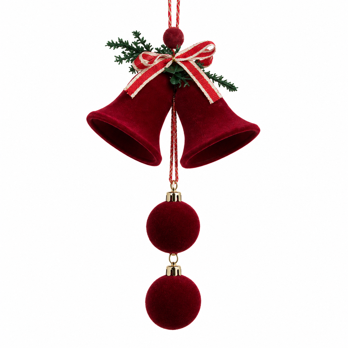 Double cloche de Noël en velours – 16,5 × 6 × 24 cm
