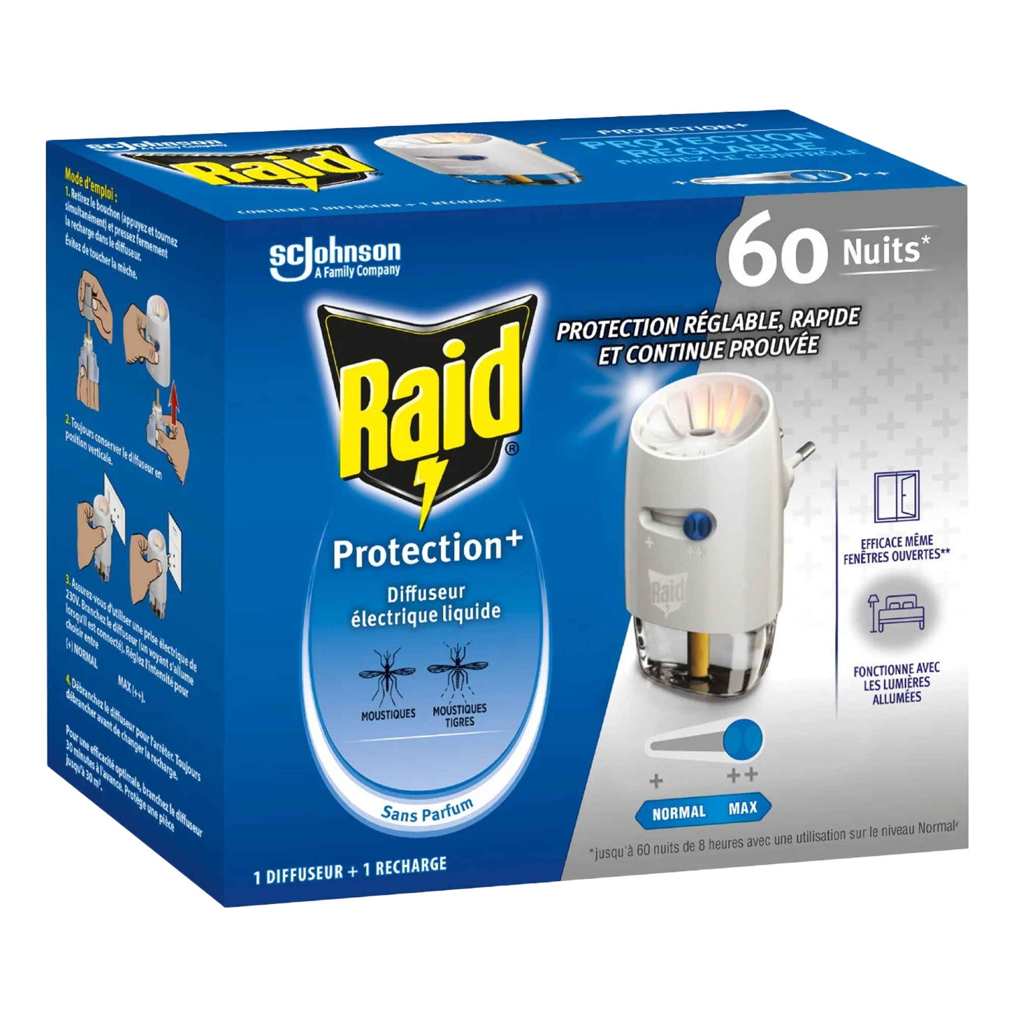 DIFFUSEUR ELECTRIQUE PROTECTION AVEC 1 RECHARGE 60 NUITS