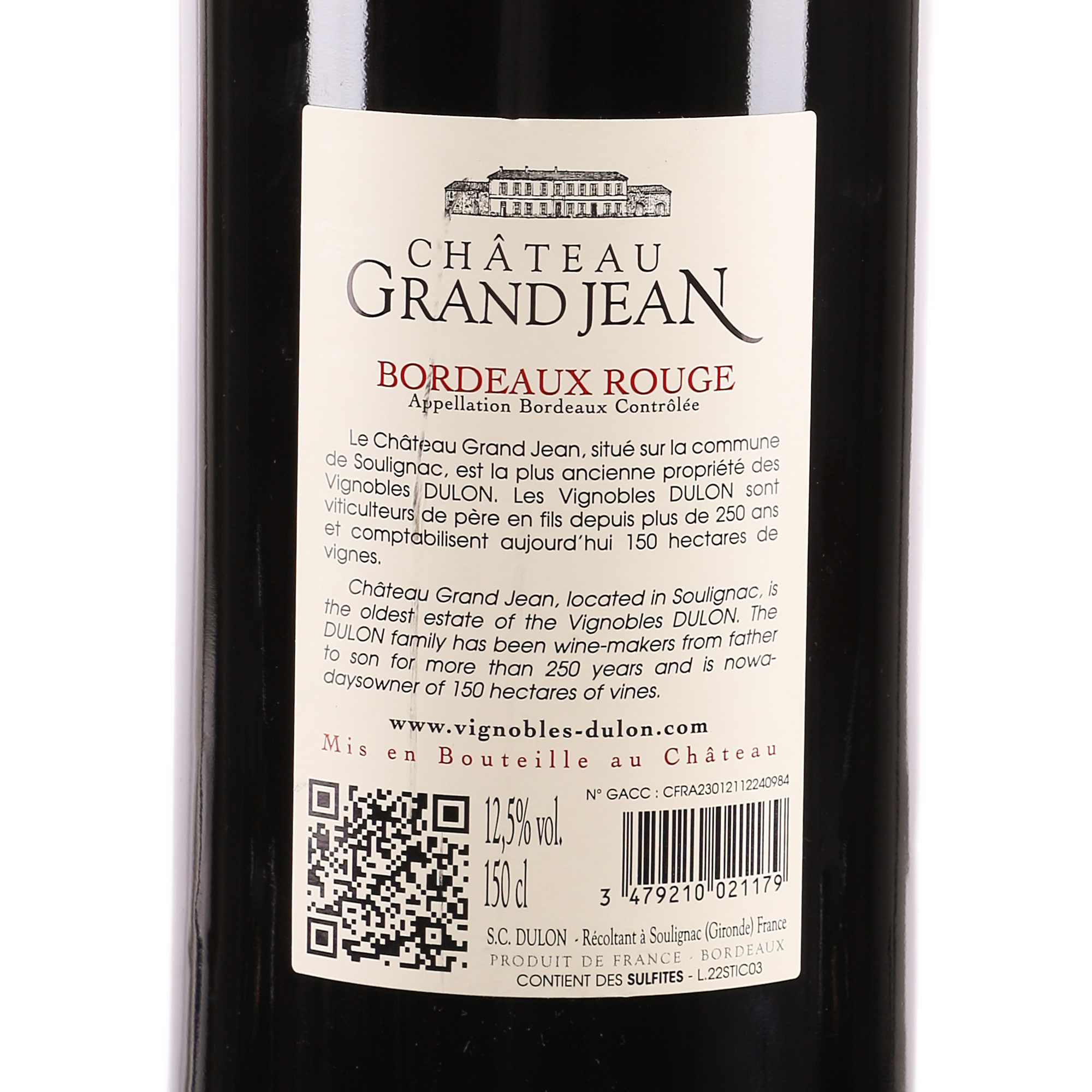 CHATEAU GRAND JEAN AOC BORDEAUX 2021 12,5% MEDAILLE D'OR