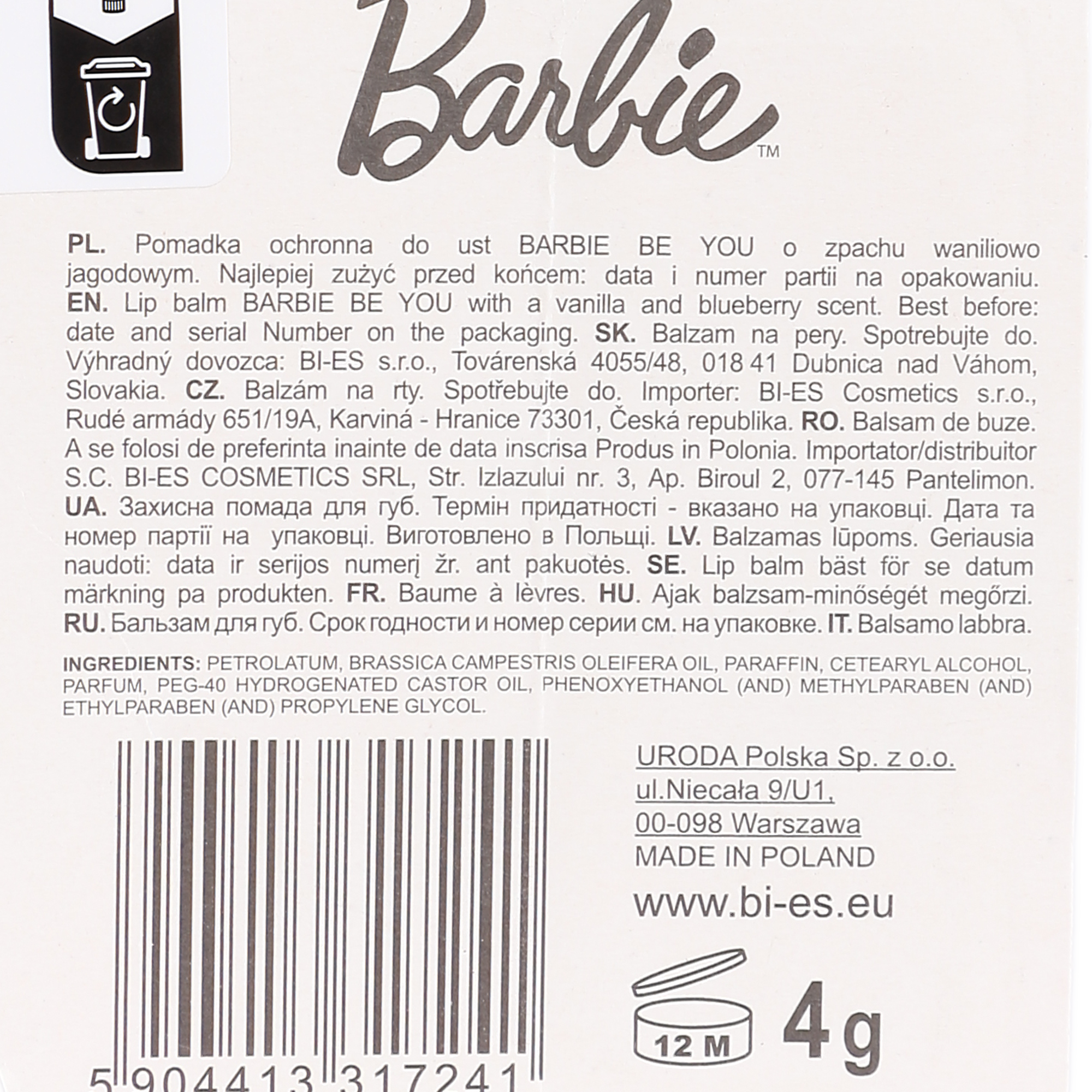 Baume à lèvre Barbie Be You Vanille