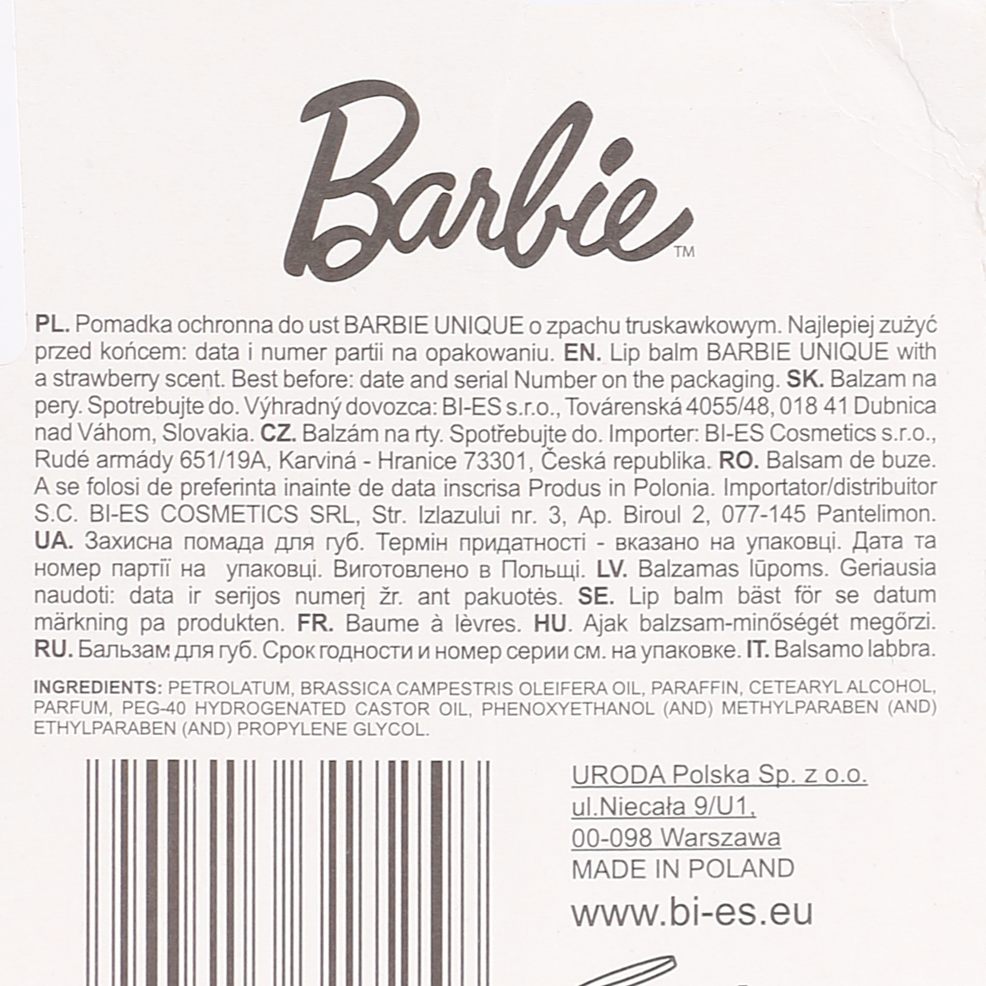 Baume à lèvre Barbie unique fraise
