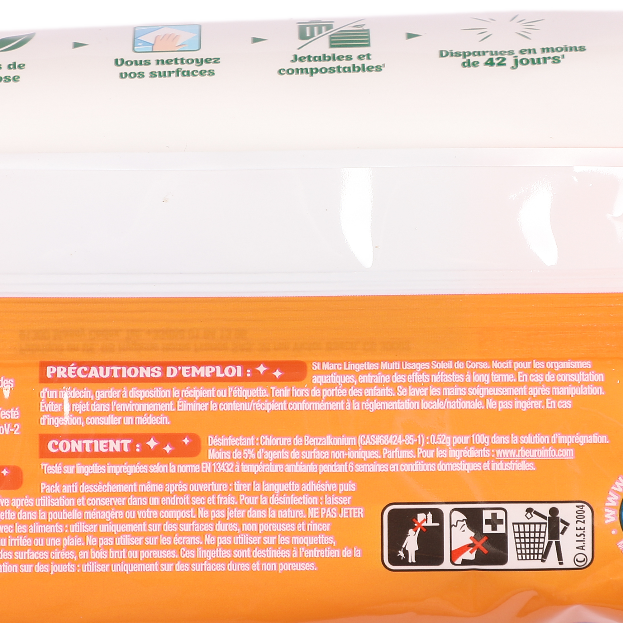 80 lingettes extra-larges antibactériennes soleil de Corse