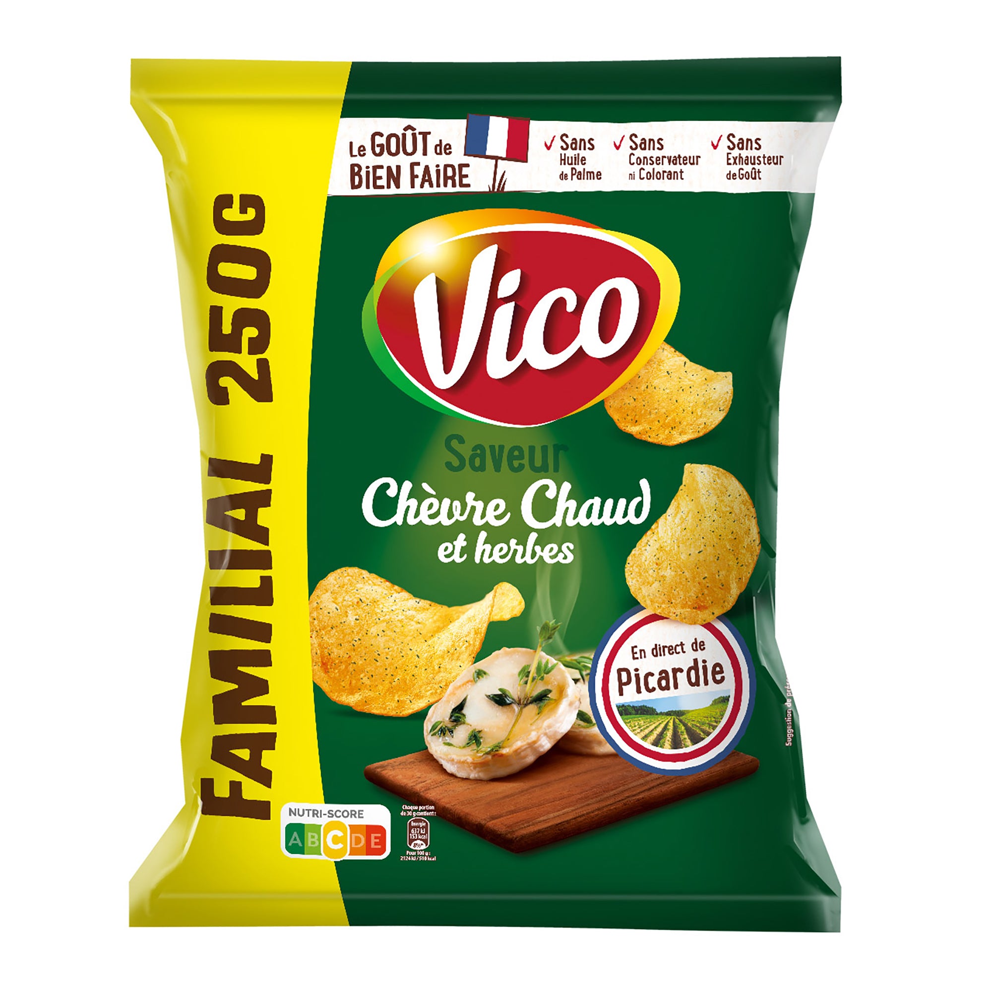 Sachet de chips saveur chèvre chaud et herbes