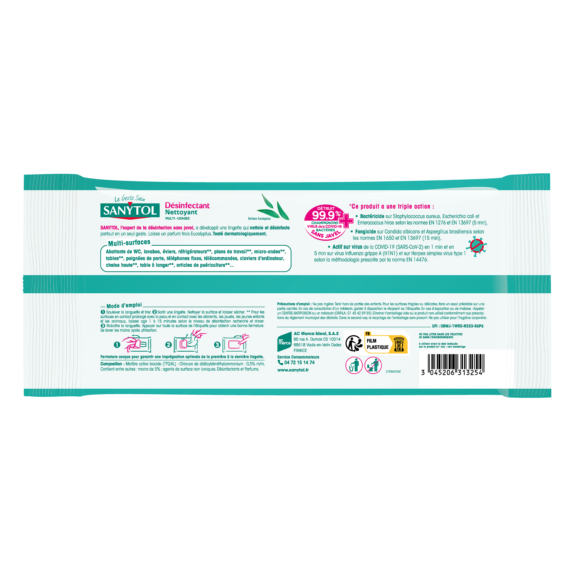 72 lingettes désinfectantes eucalyptus
