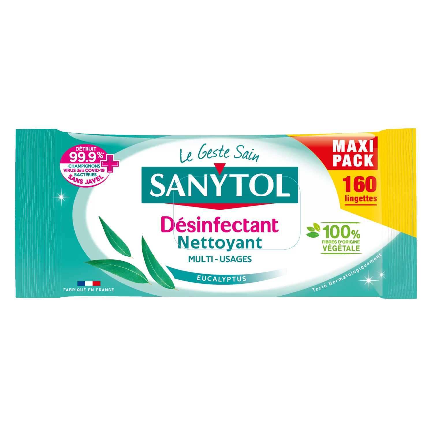 160 lingettes désinfectantes multi-usages eucalyptus