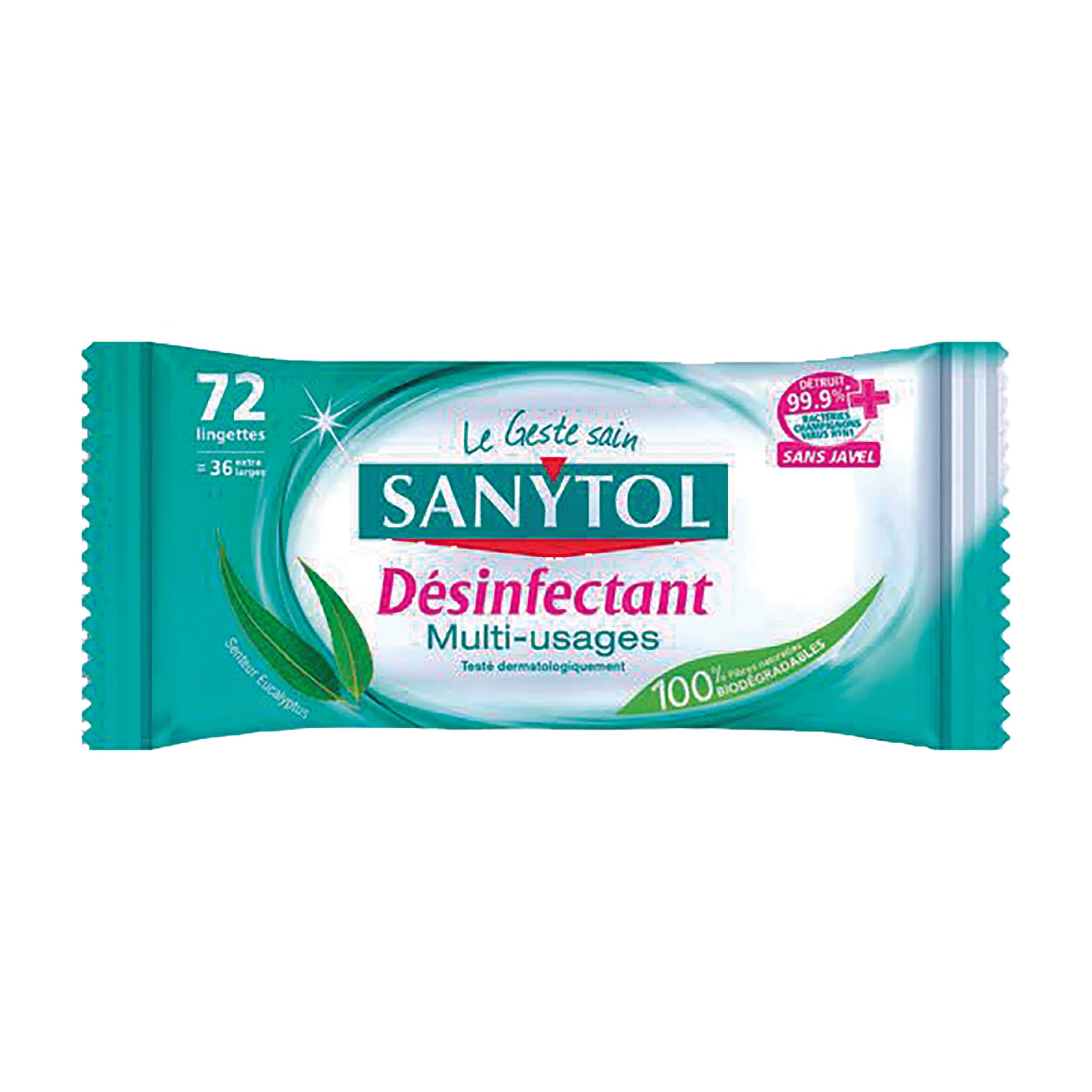 72 lingettes desinfctantes mutli-usages 94% vegetal eucalyptus & menthe