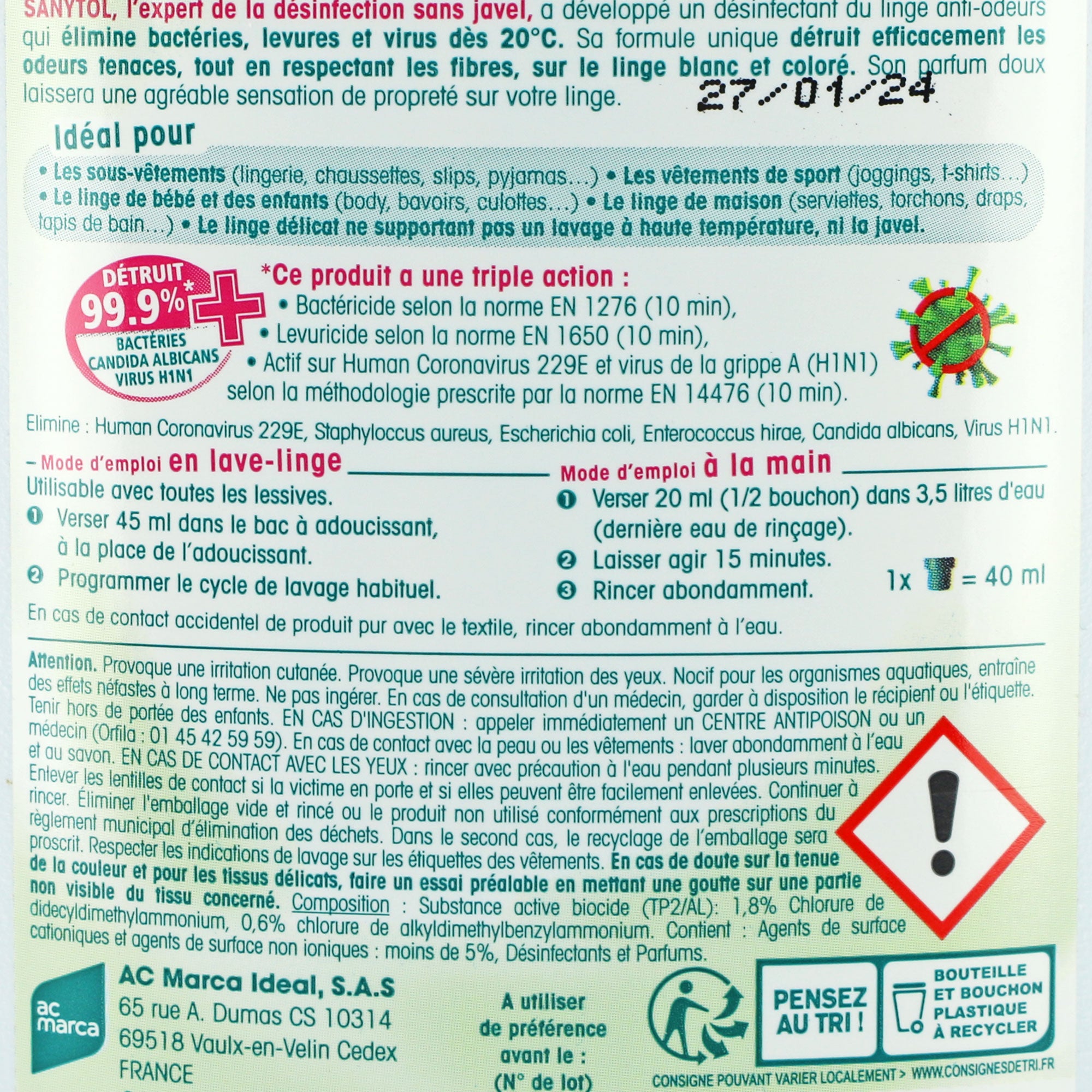 Désinfectant linge aloe vera et fleurs de coton