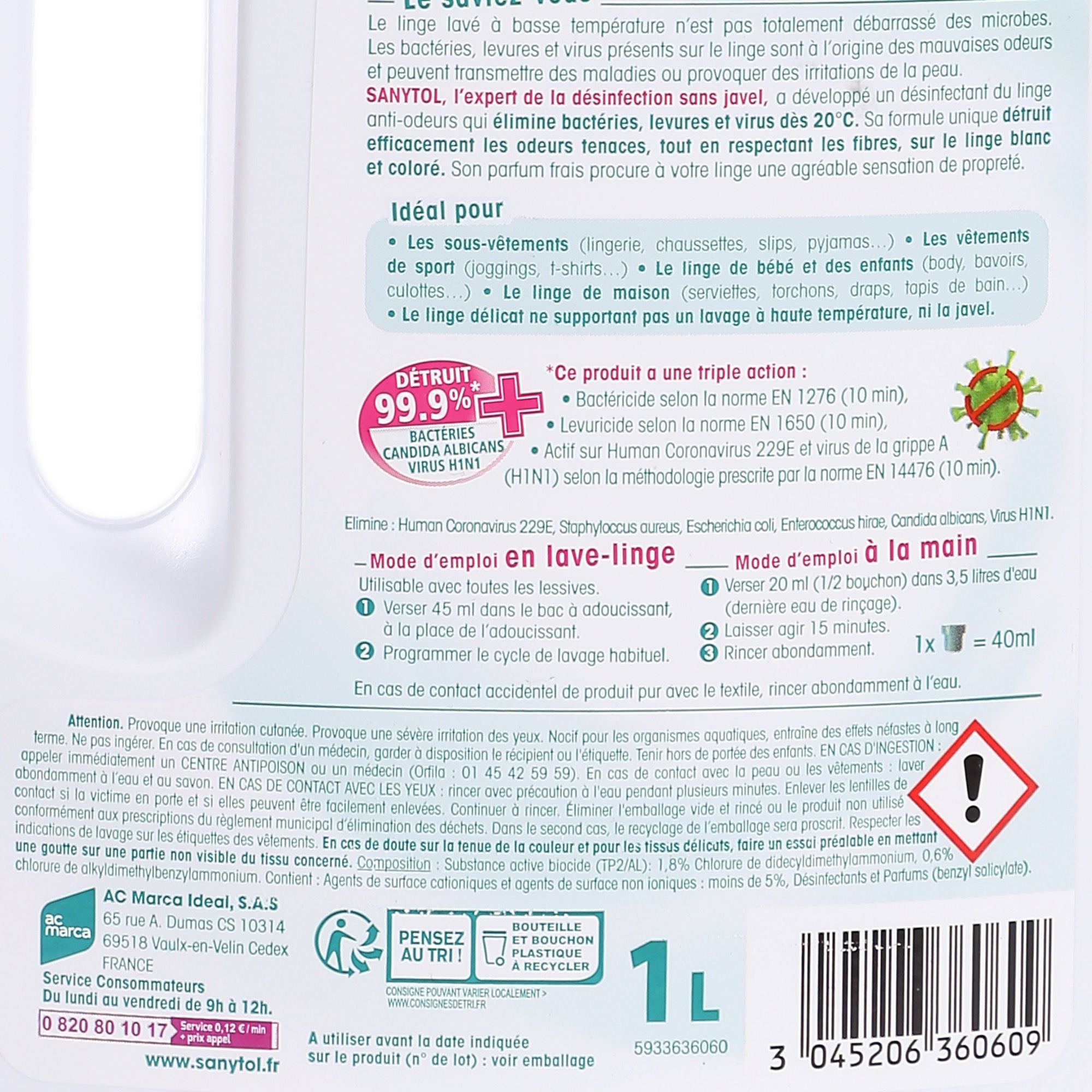 Liquide désinfectant du linge anti odeur