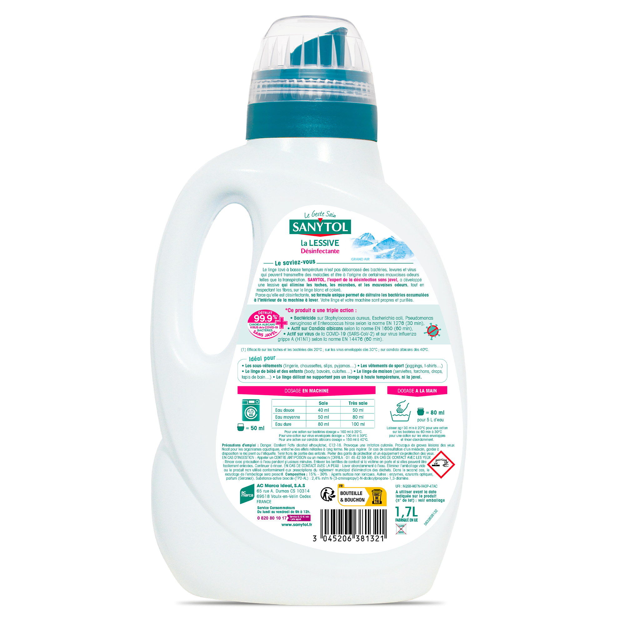 34 doses lessive liquide concentrée désinfectantes fleurs blanches