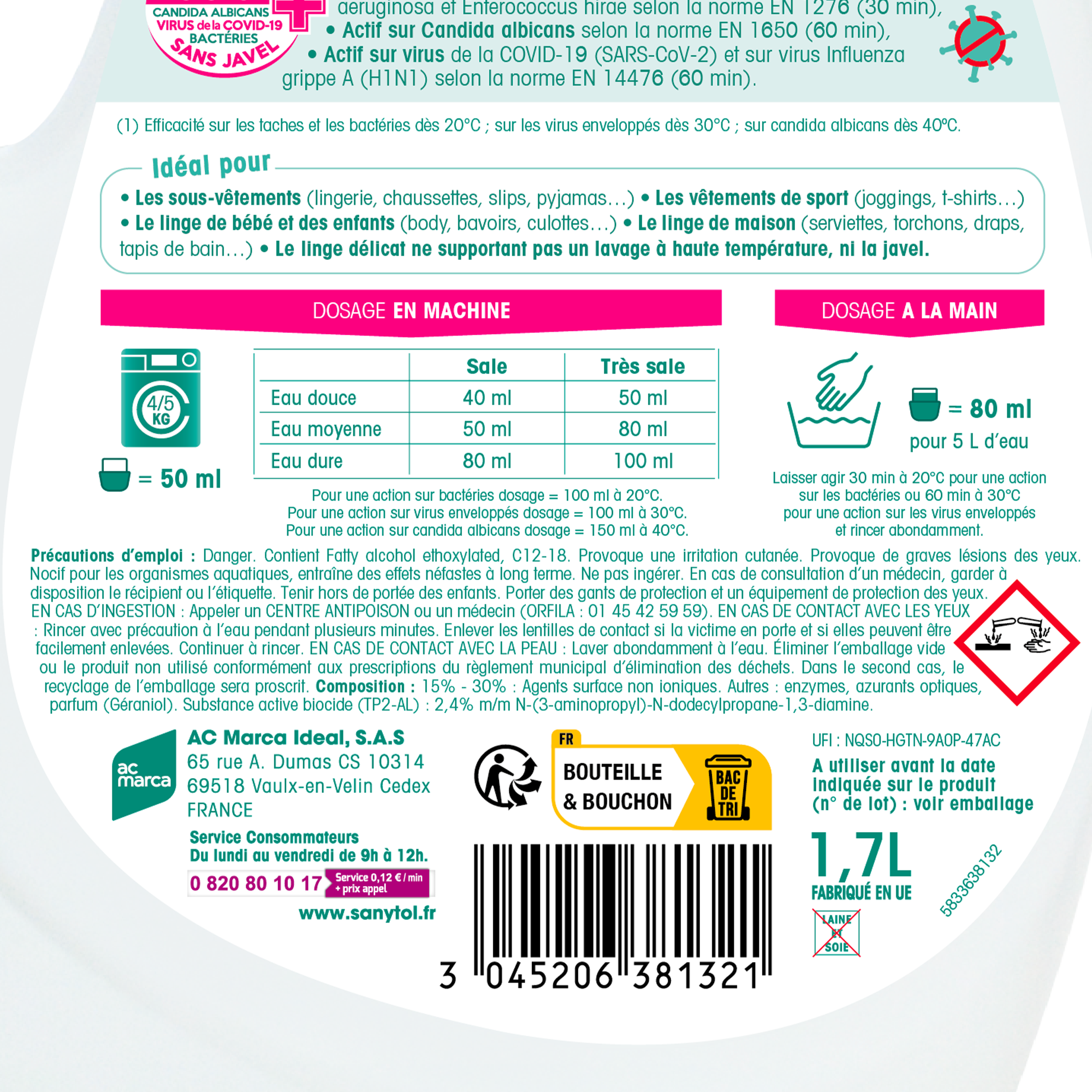34 doses lessive liquide concentrée désinfectantes fleurs blanches