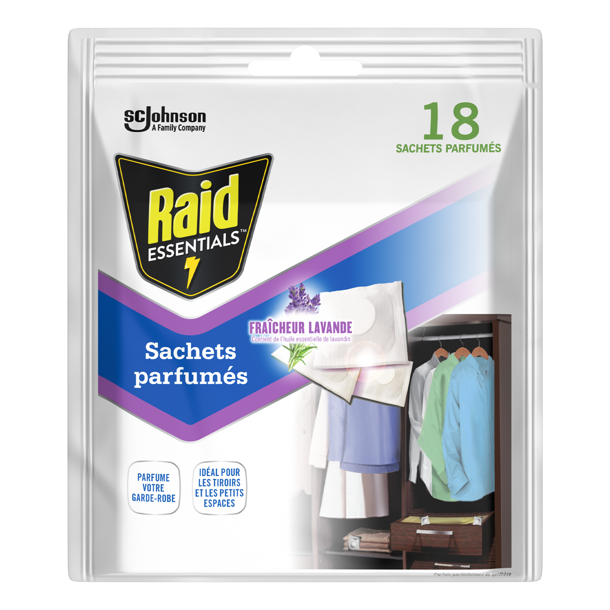 18 SACHETS ANTI-MITES PARFUMES GARDE DE ROBE FRAICHEUR LAVANDE