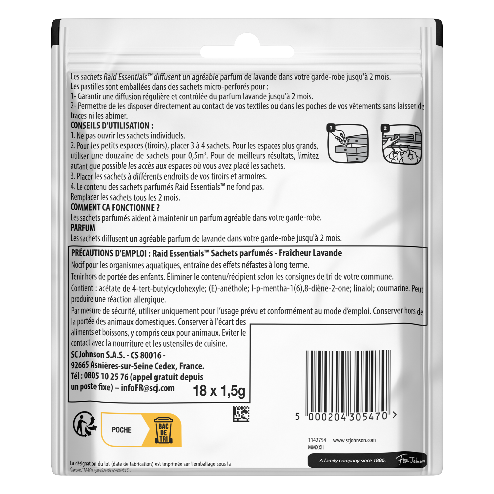 18 SACHETS ANTI-MITES PARFUMES GARDE DE ROBE FRAICHEUR LAVANDE
