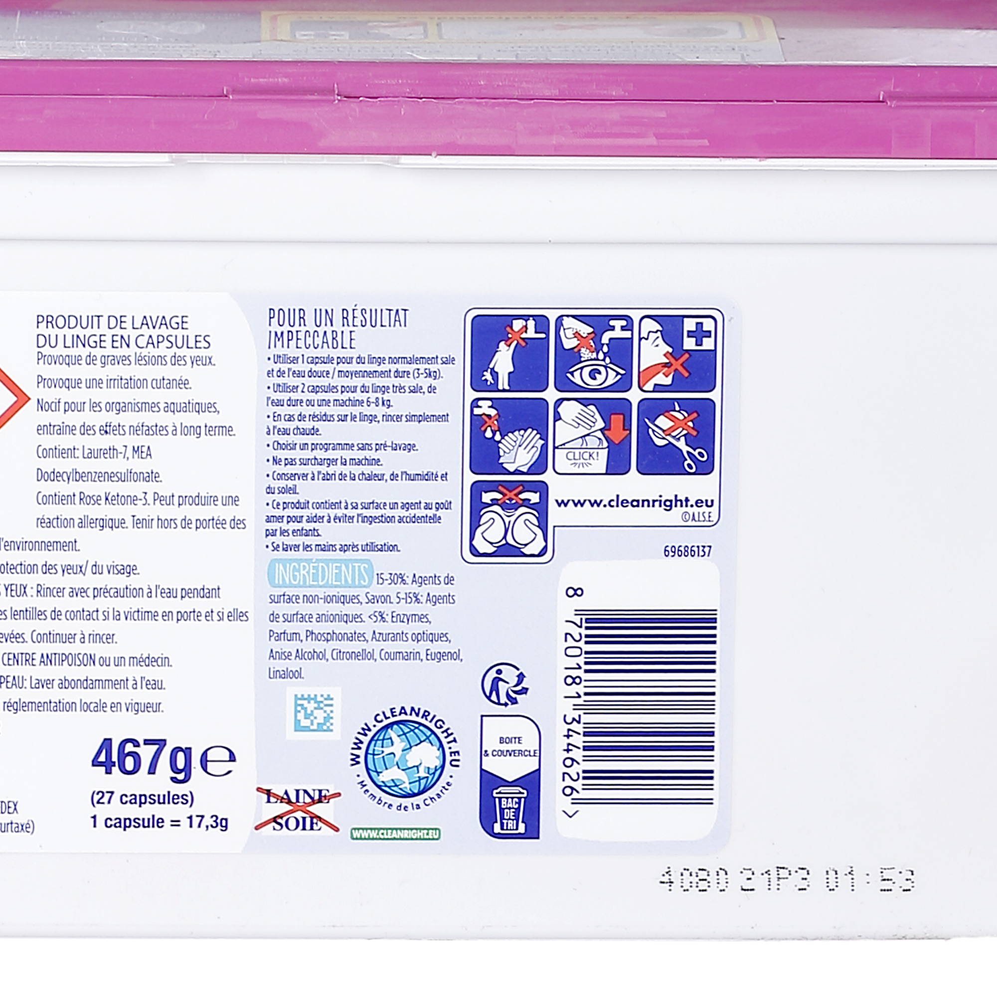 27 capsules de lessive 3 en 1 au Monoï