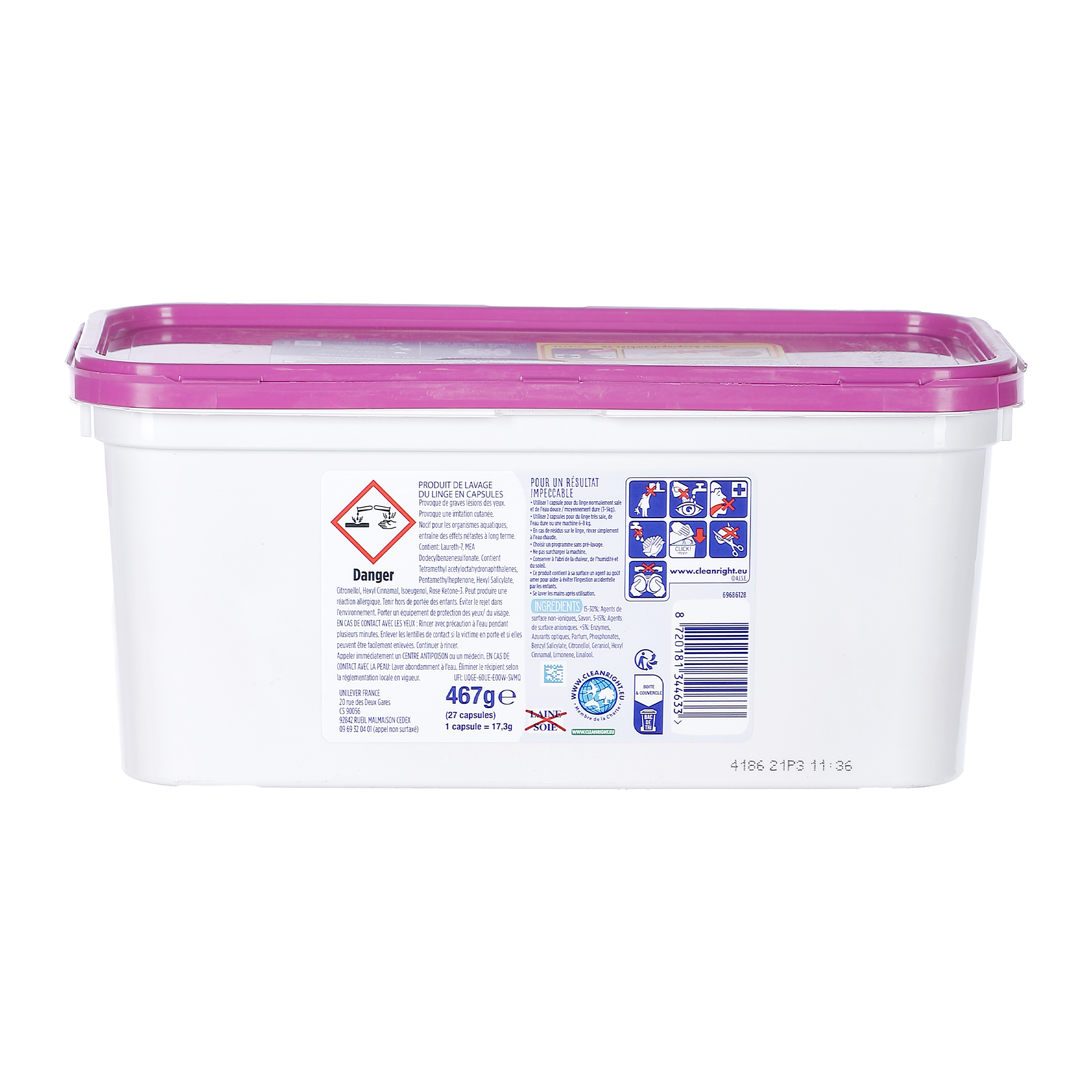 27 capsules de lessive 3 en 1 à la Rose et Lilas blanc