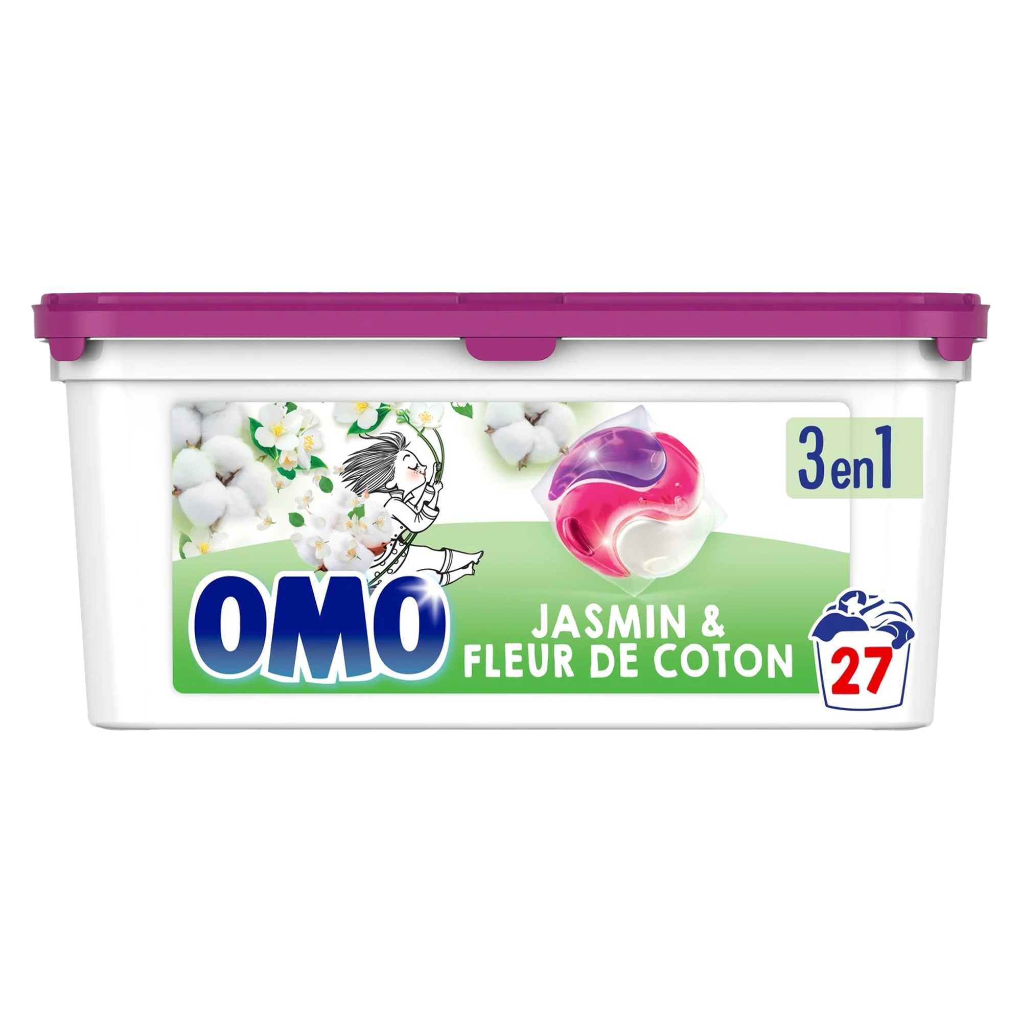 27 capsules de lessive 3 en 1 au Jasmin et Fleur de coton