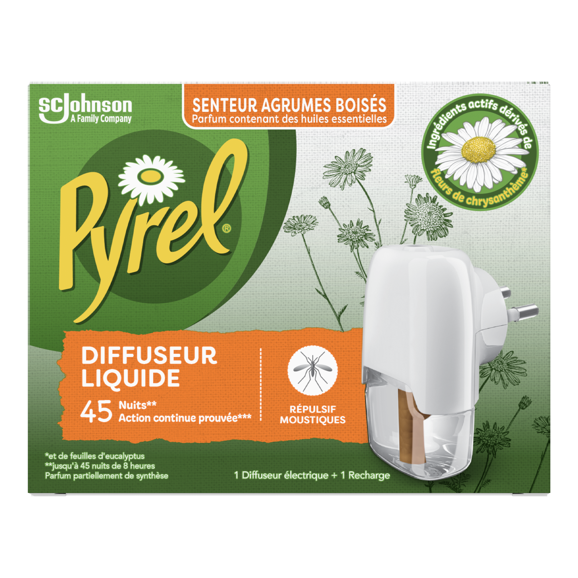 DIFFUSEUR ELECTRIQUE AVEC 1 RECHARGE 45 NUITS AGRUMES BOISES