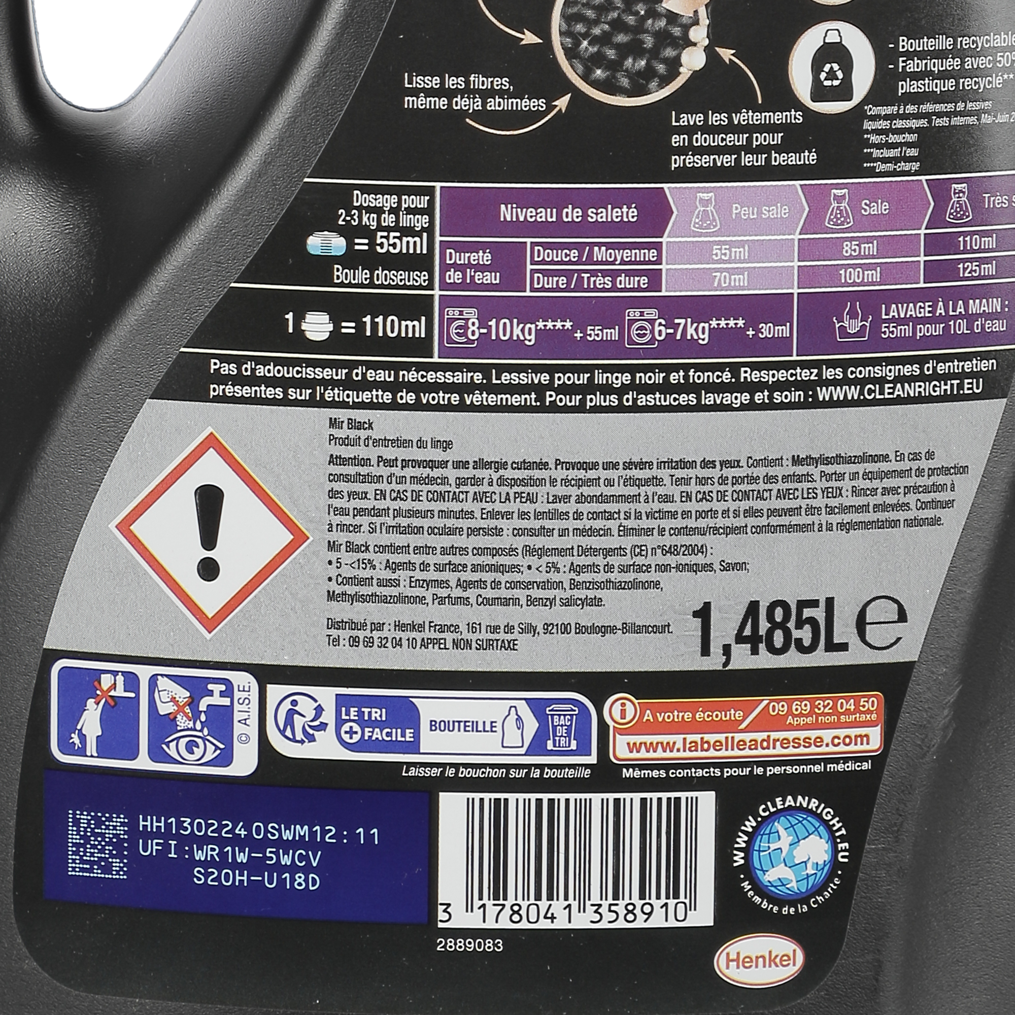 27 doses de lessive liquide raviveur de noir