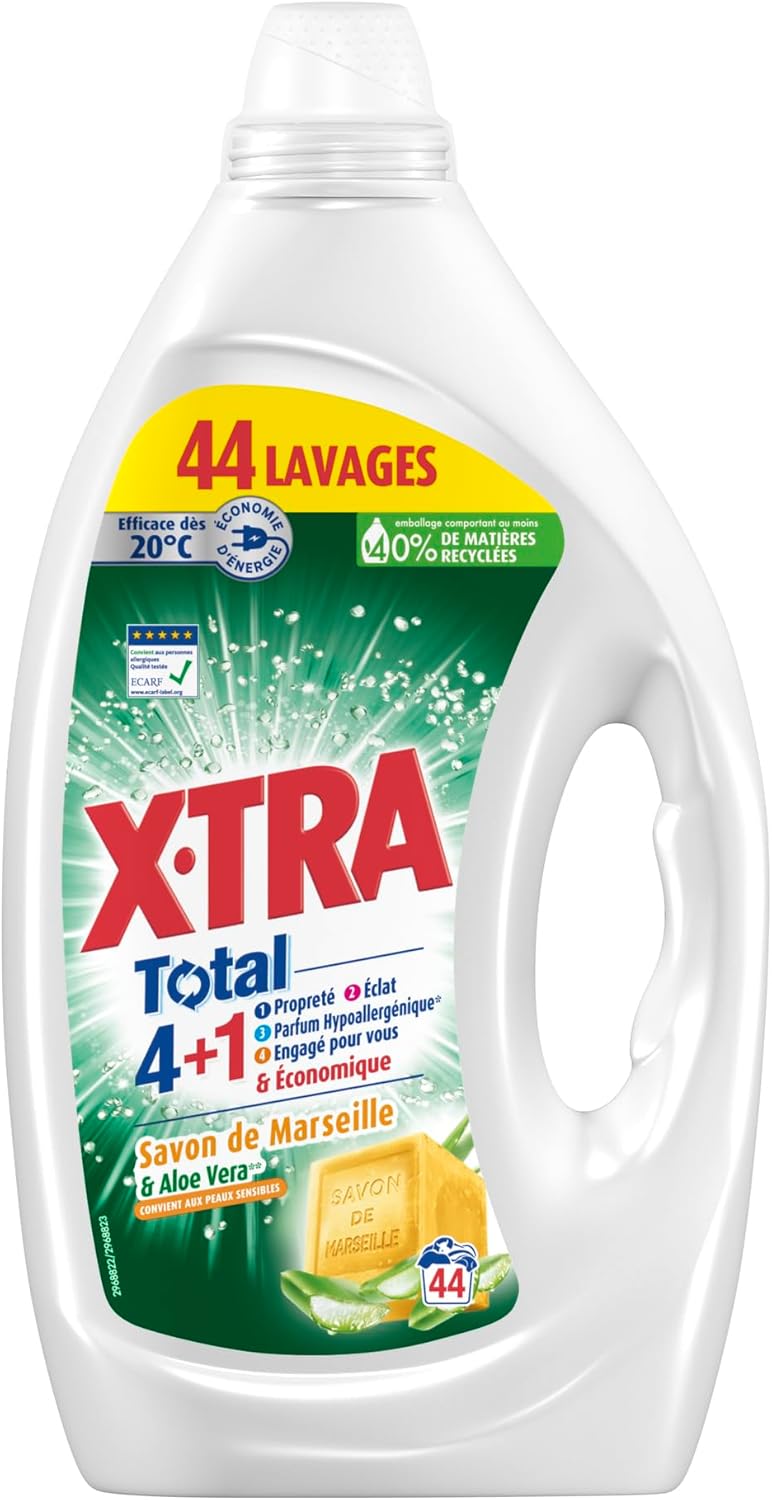 44 doses de lessive liquide Total 4en1 Savon de Marseille et Aloe Vera