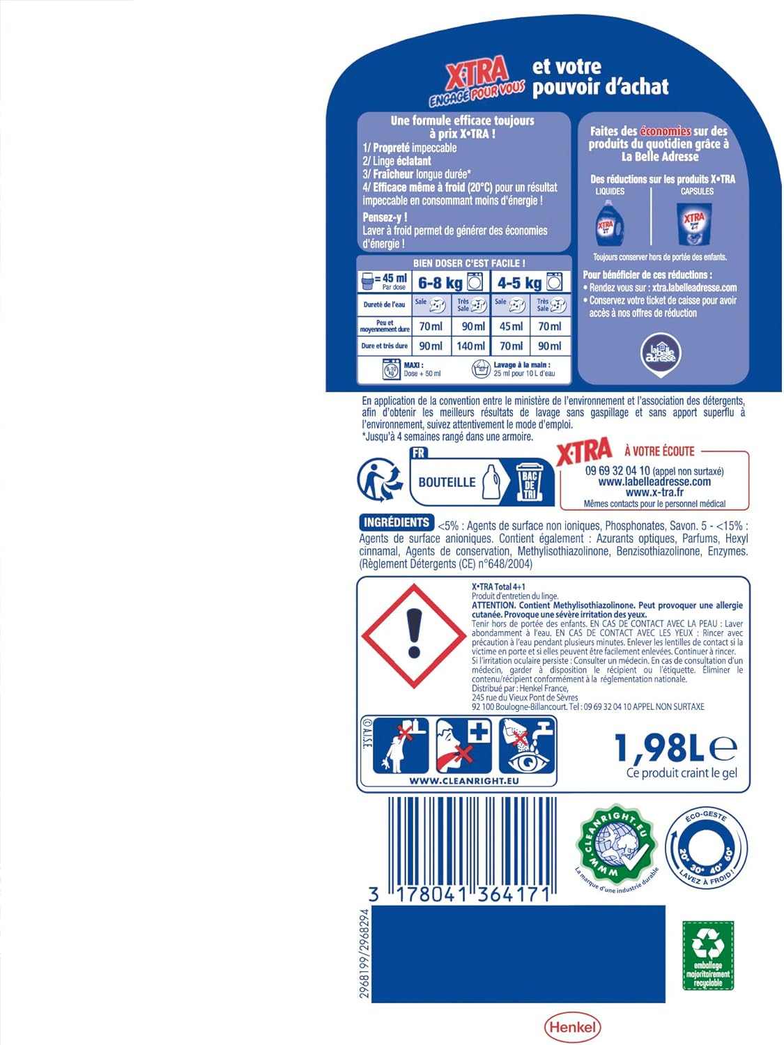 44 doses de lessive liquide Total 4+1 tous textile