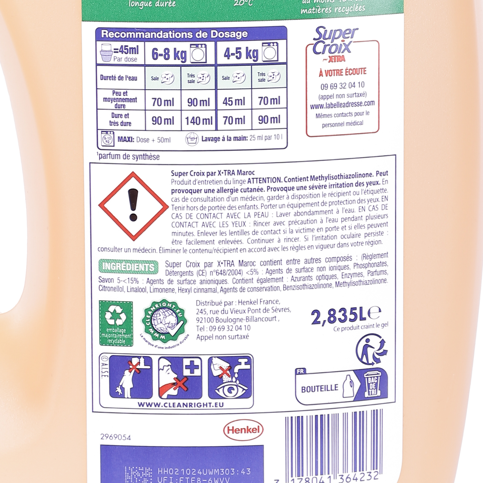 63 doses de lessive liquide Maroc fleur d'oranger et lait d'amande