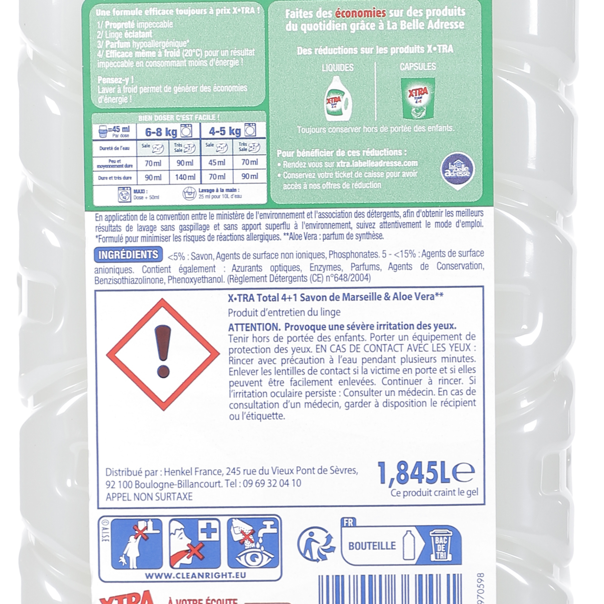 41 doses de lessive liquide concentrée eco total 4+1 savon de marseille