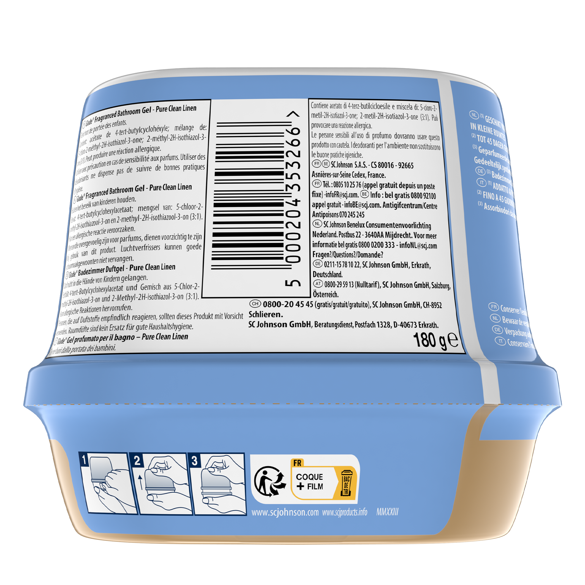 Gel désodorisant WC et salle de bain pure clean linen