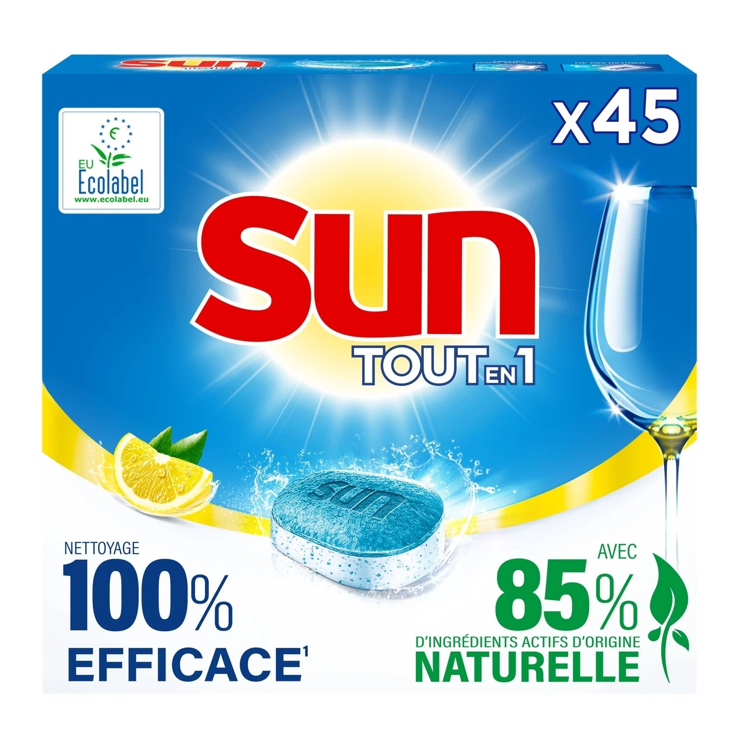 45 tablettes lave-vaisselle tout en 1 citron