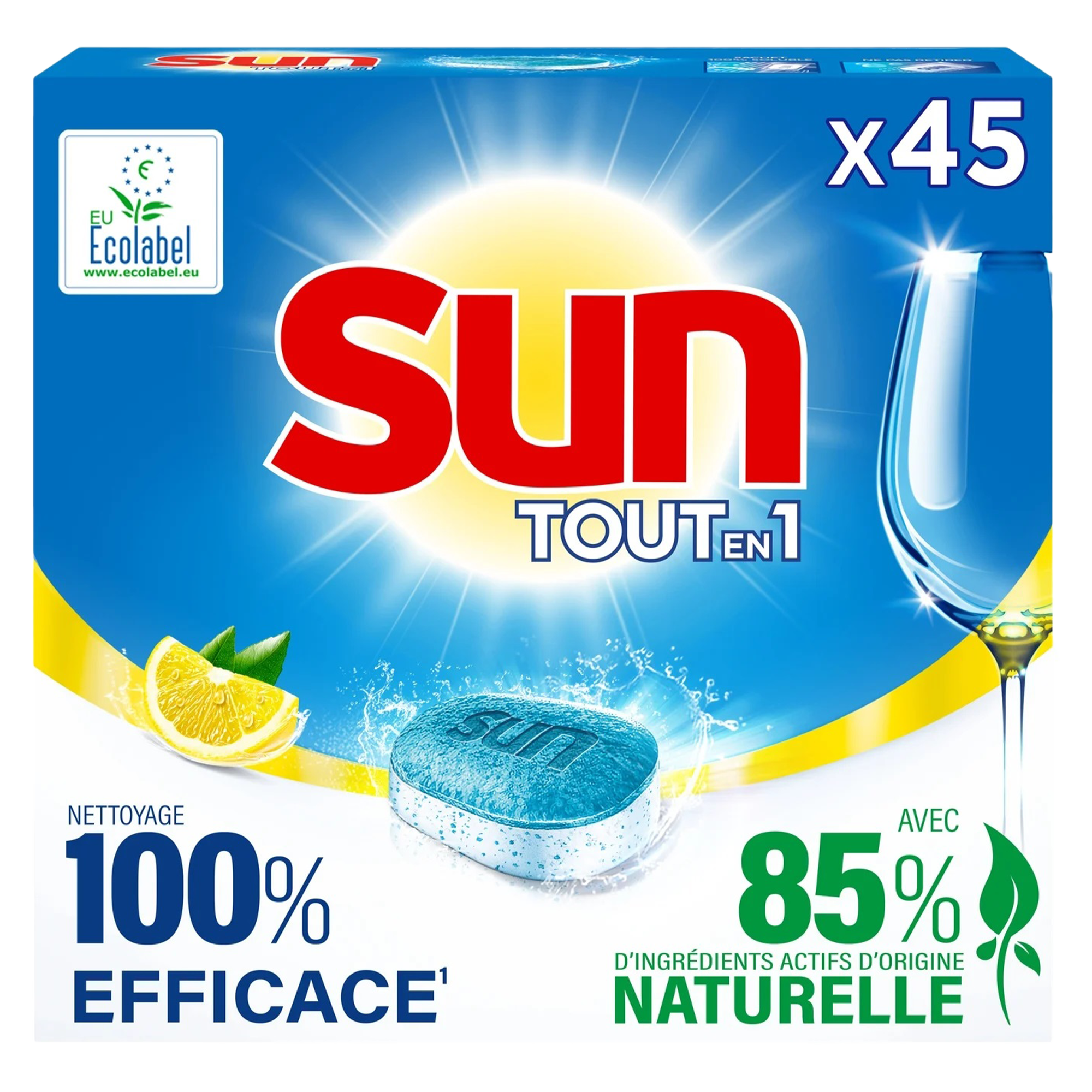 45 tablettes lave-vaisselle tout en 1 citron