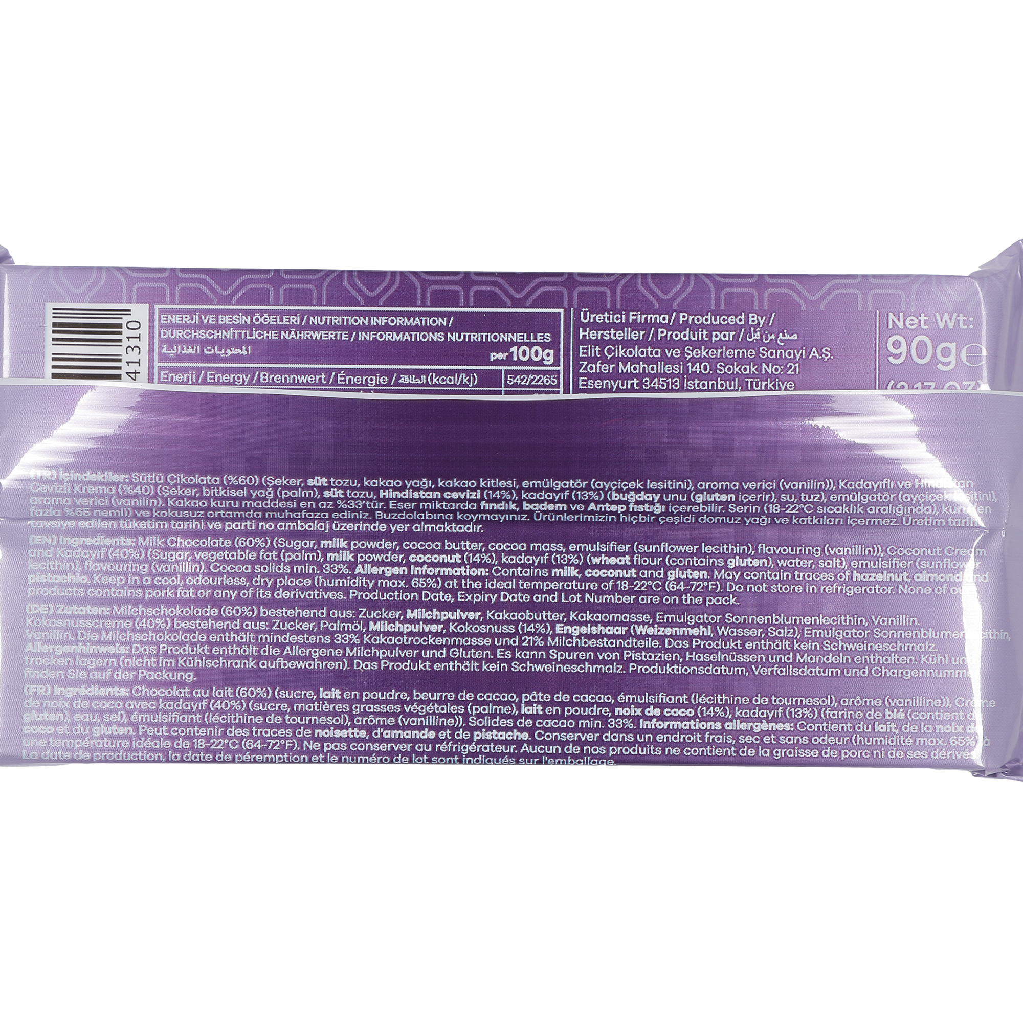 Tablette de chocolat de Dubaï coco et kadaif