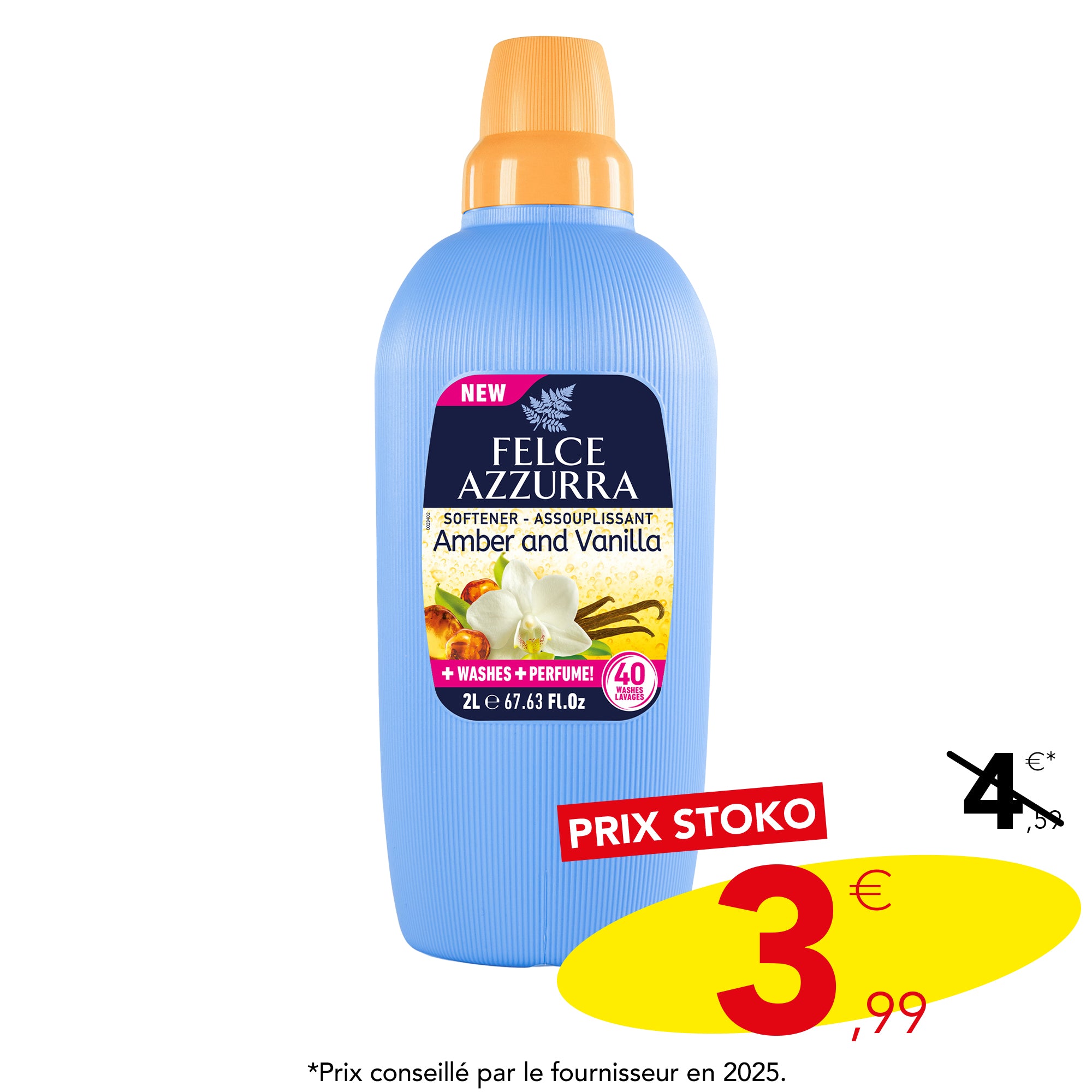 40 doses d'adoucissant ambre et vanille