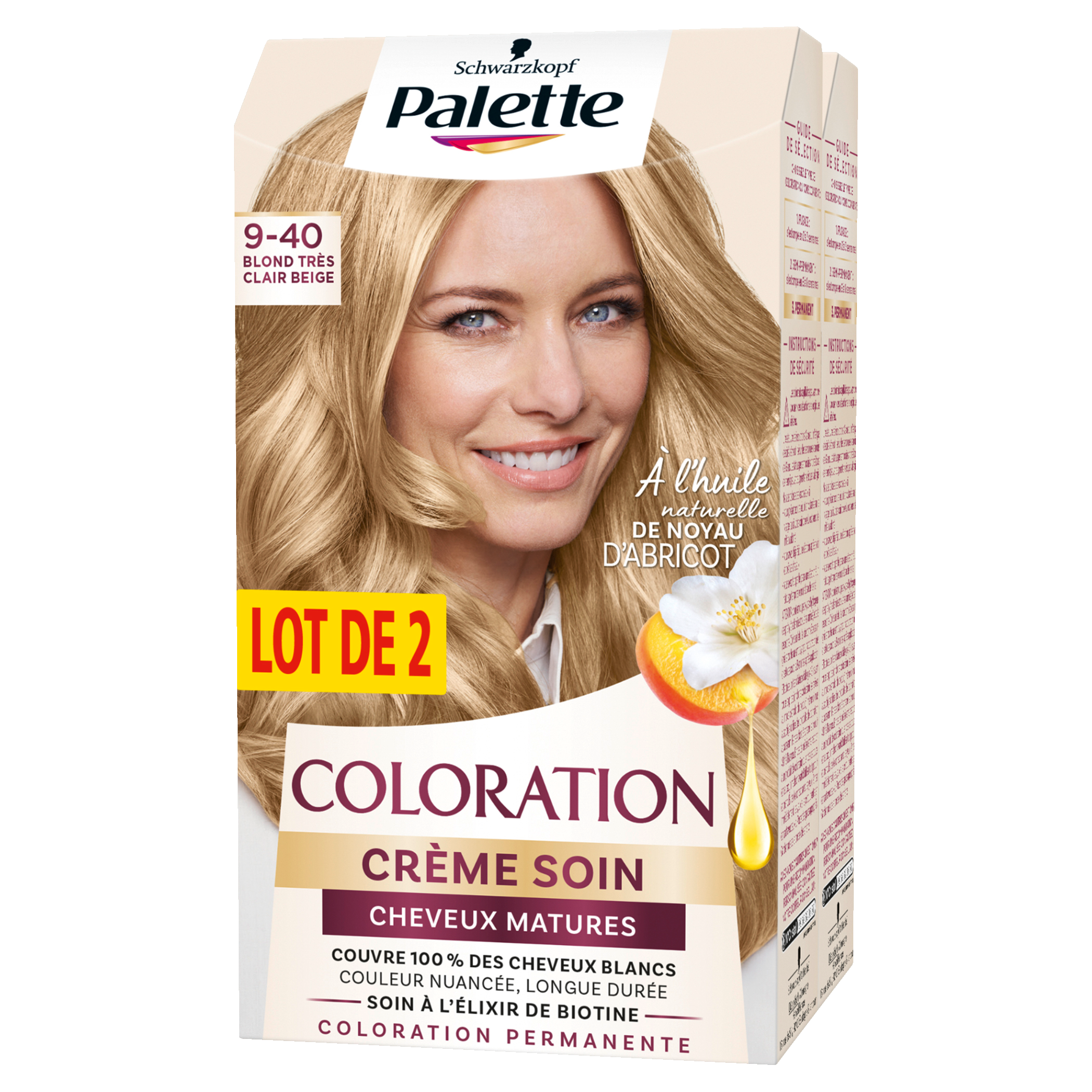 Lot de 2 colorations permanentes 9-40 blond très clair beige