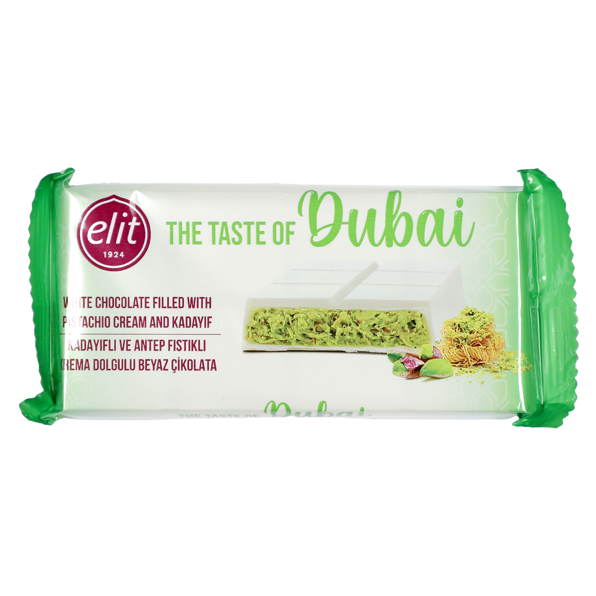 Tablette de chocolat de Dubaï chocolat blanc pistache et kadaif