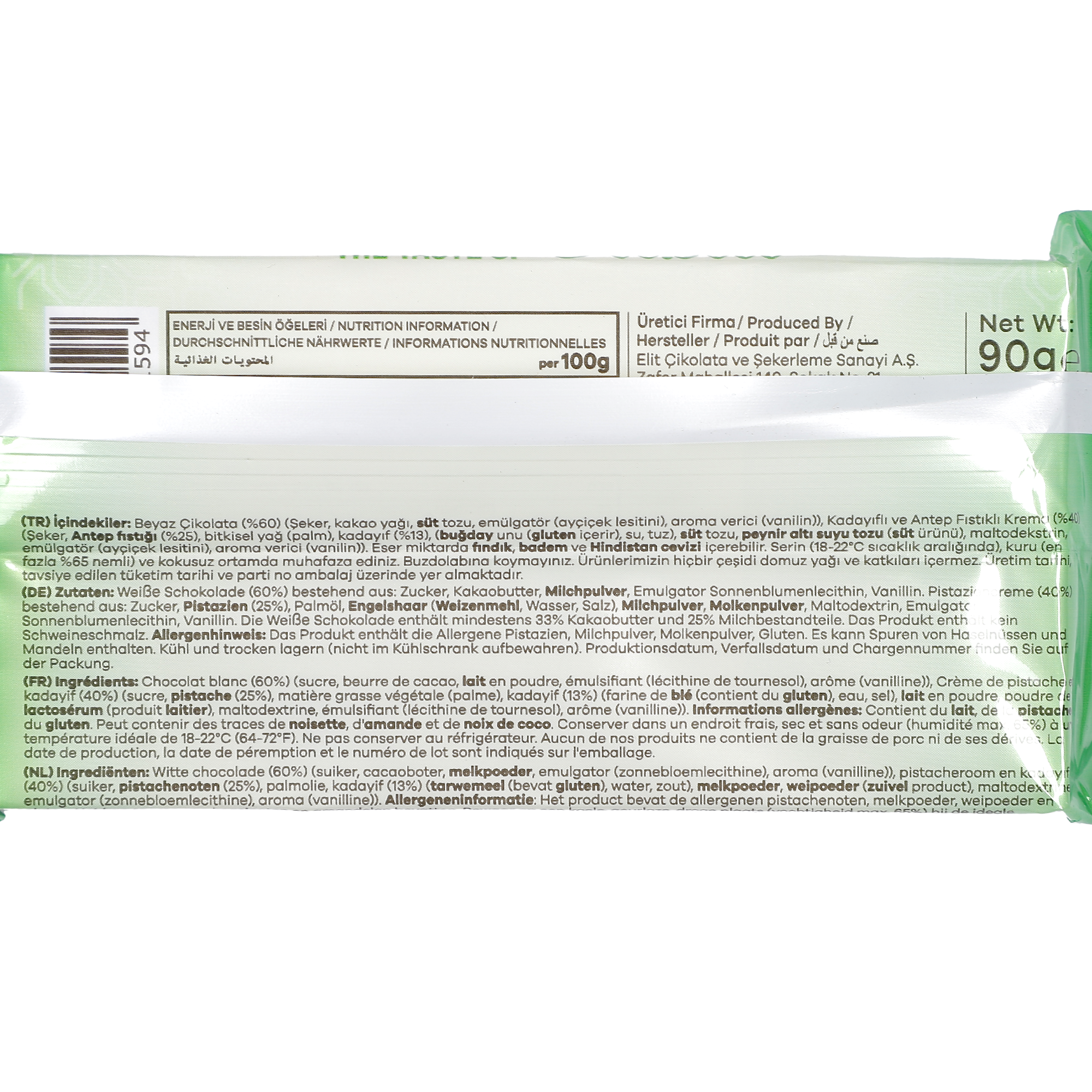 Tablette de chocolat de Dubaï chocolat blanc pistache et kadaif