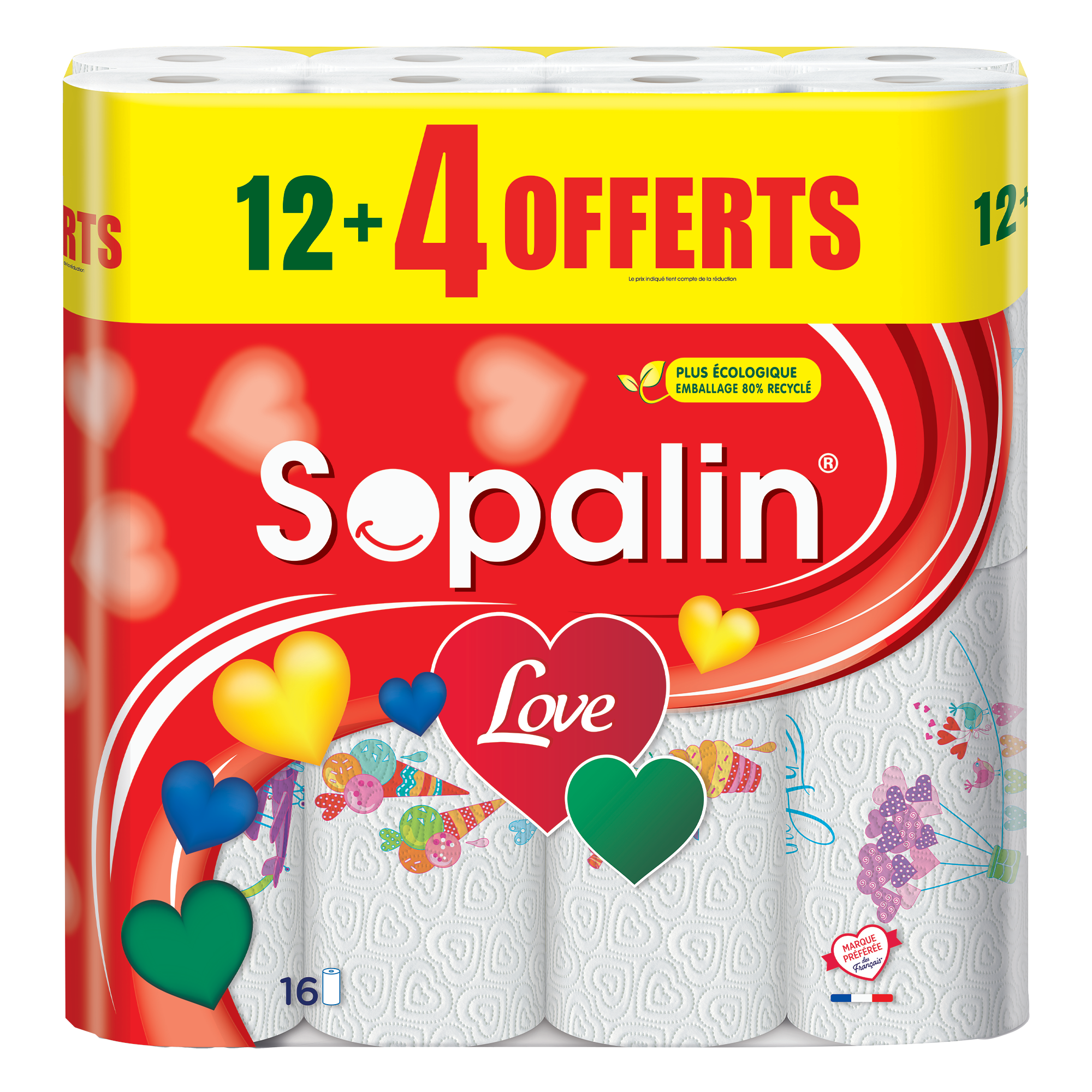 12+4 rouleaux essuie-tout decore love