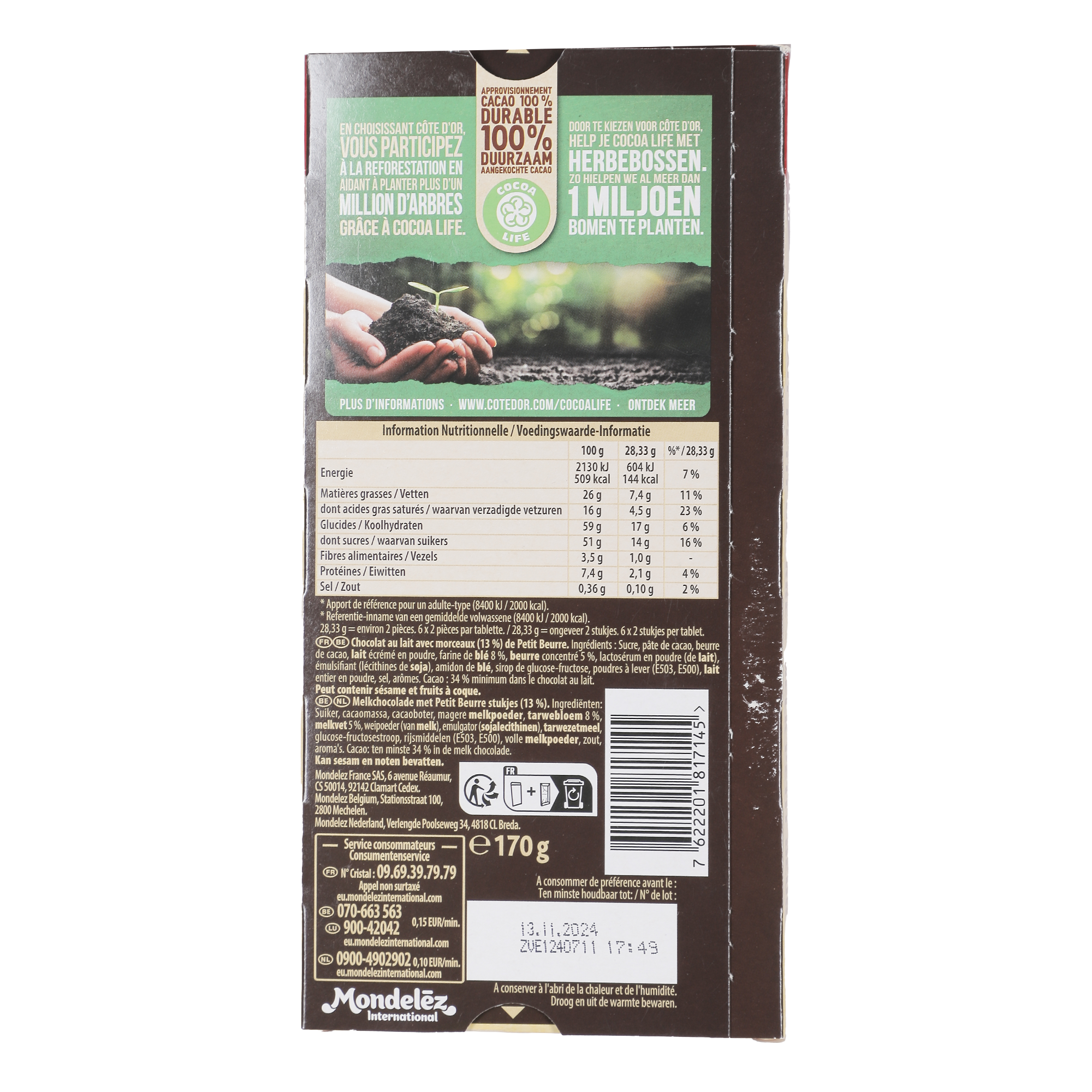 Tablette de chocolat au lait petit beurre