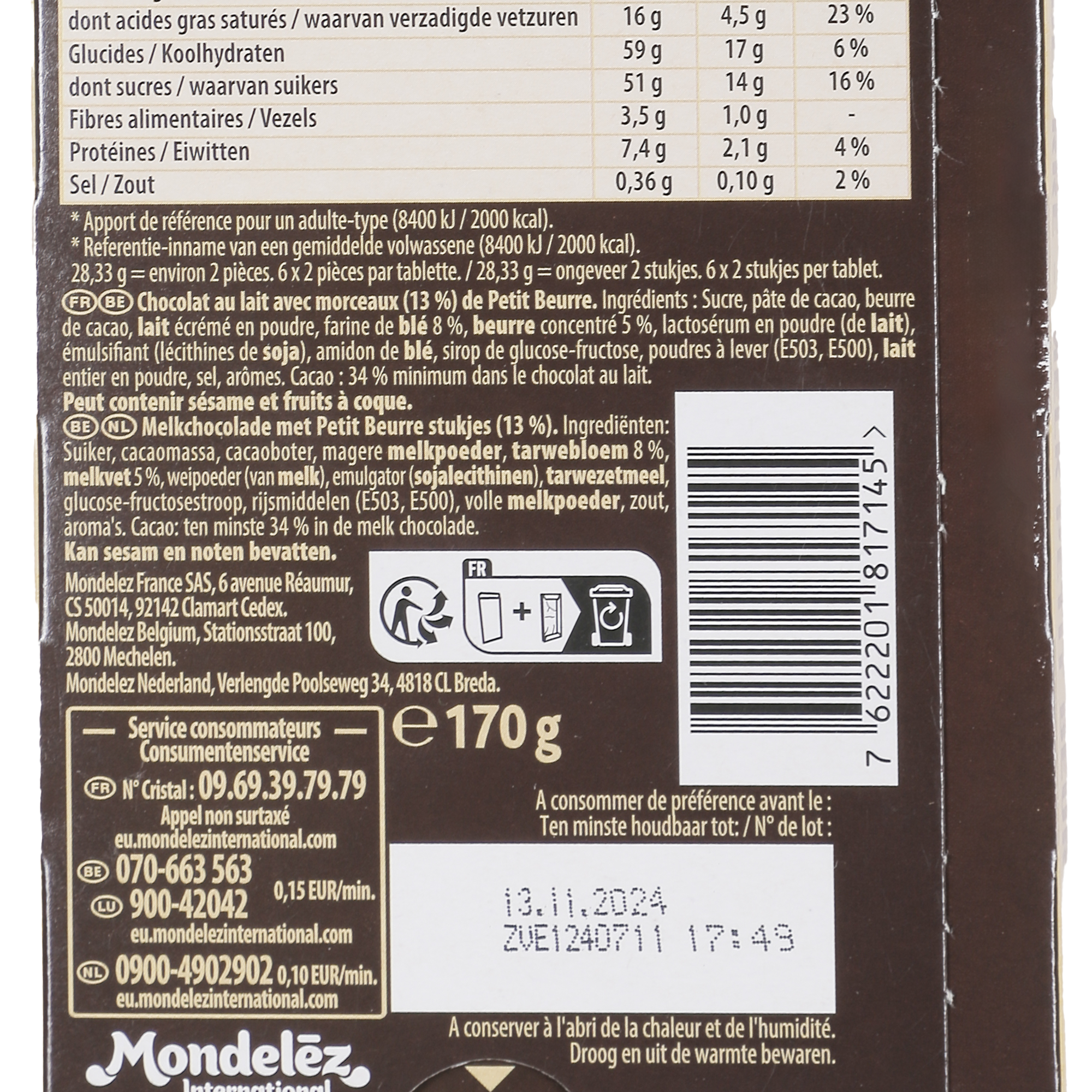 Tablette de chocolat au lait petit beurre