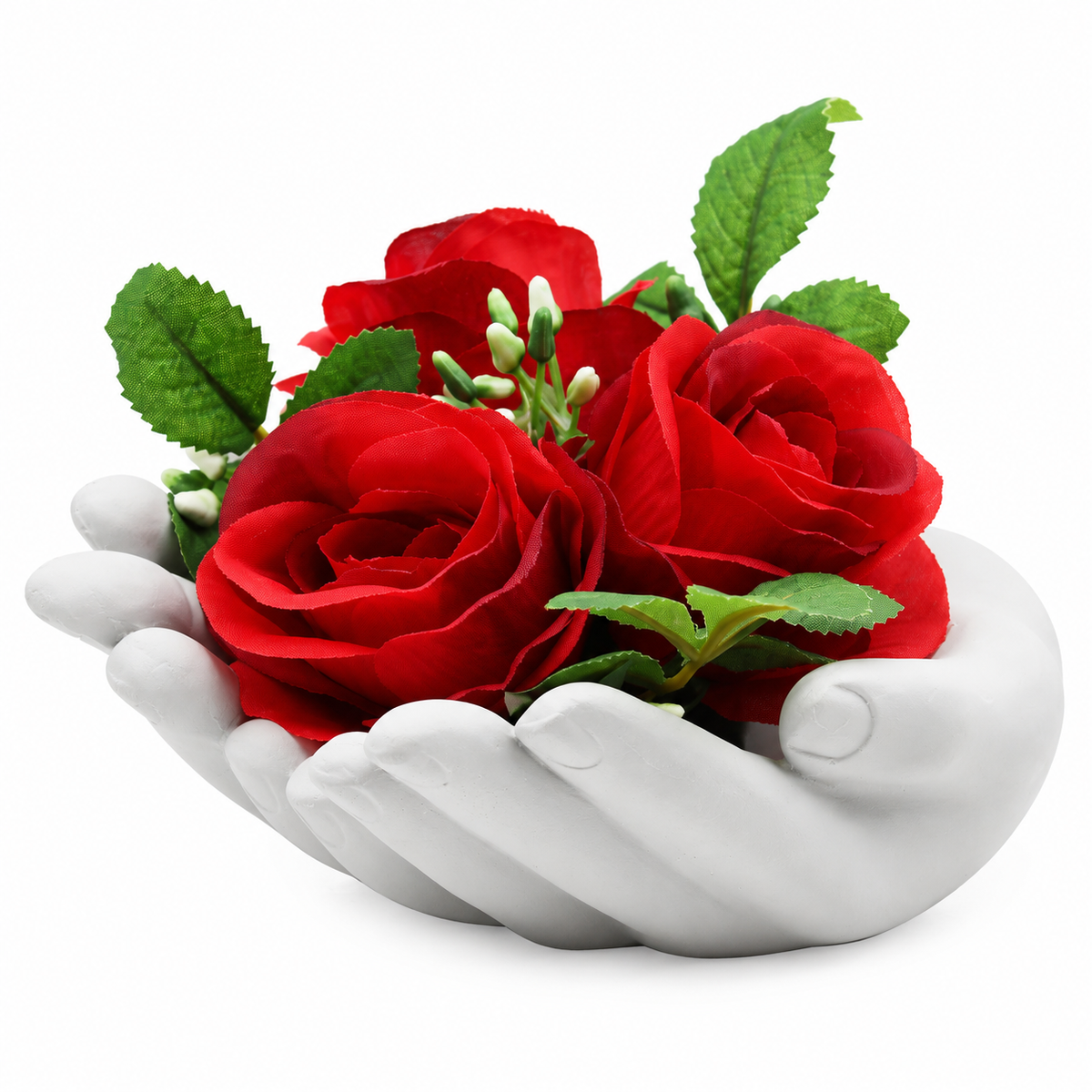 Composition de 3 boutons de rose en pot mains jointes – 6 × 7,5 × H. 8 cm