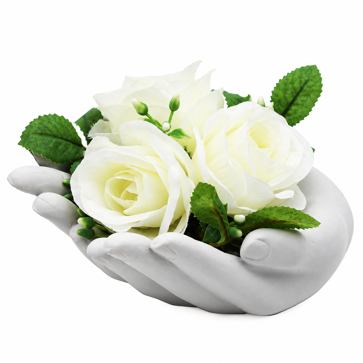 Composition de 3 boutons de rose en pot mains jointes – 6 × 7,5 × H. 8 cm