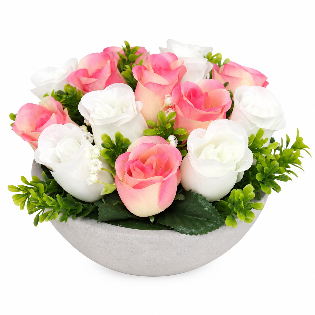 Composition de 14 boutons de rose en coupe ciment – Ø 24 × H. 15 cm