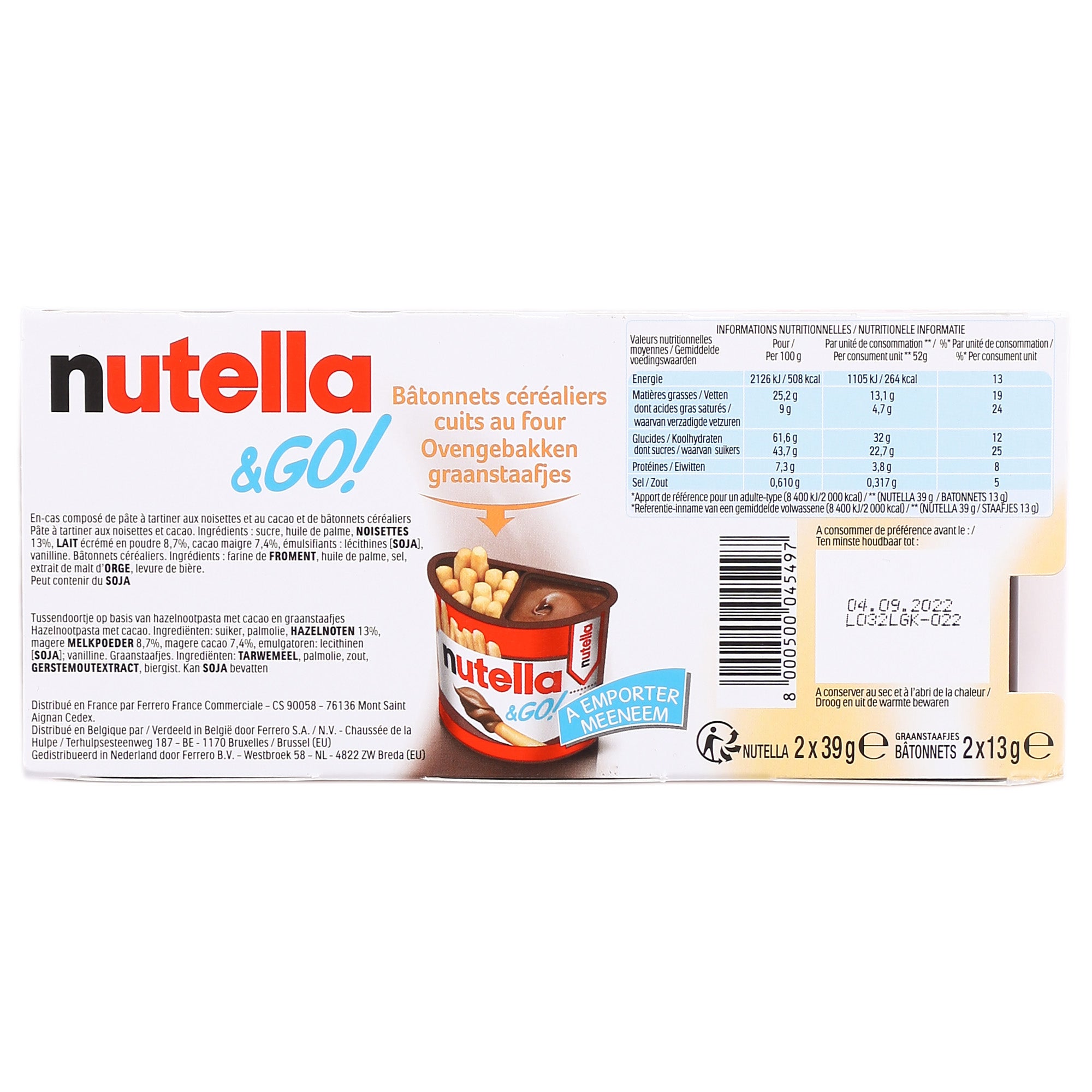 Nutela & GO bâtonnets à tremper