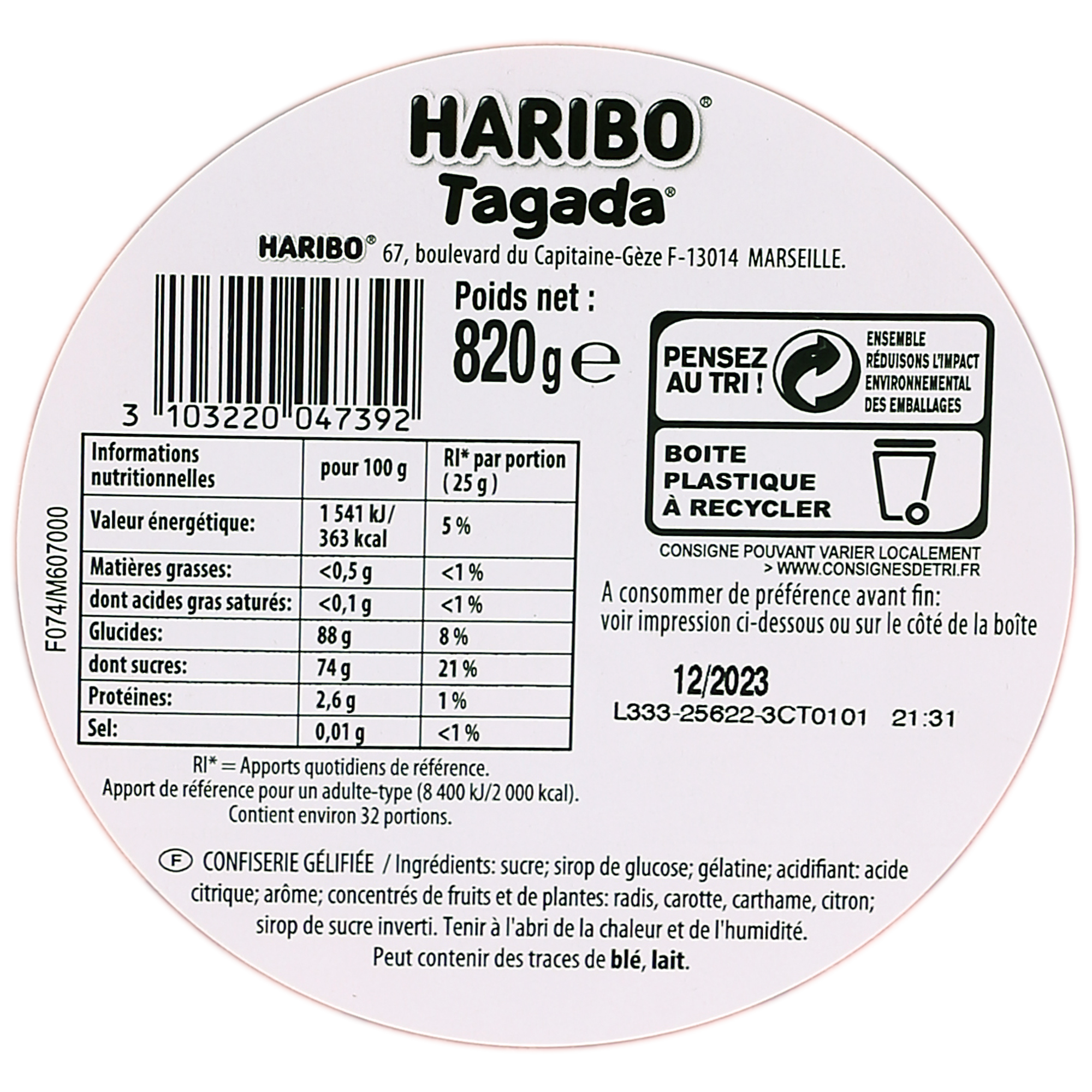 Bonbons fraises tagada 1kg