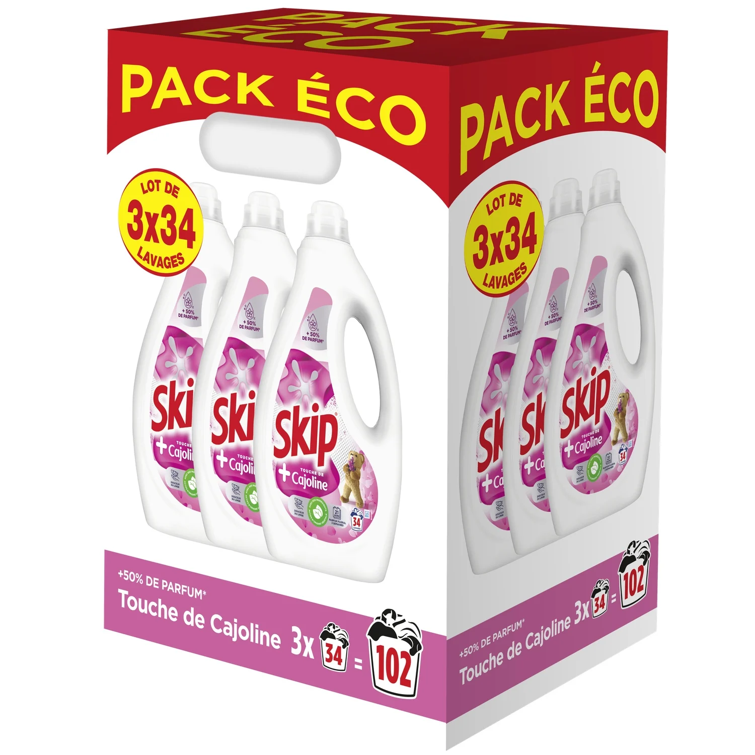 Lot de 3x34 doses de lessive liquide tout en 1 Touch de Cajoline