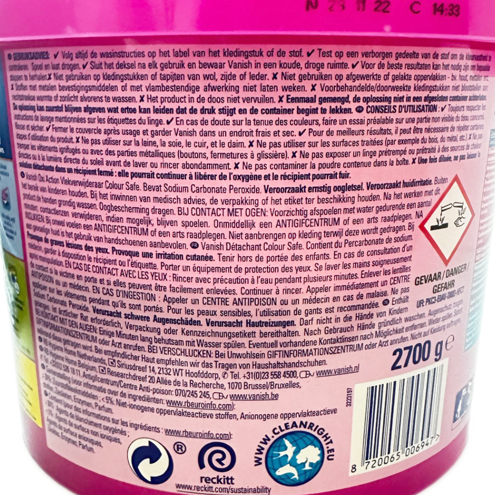 Poudre détachante textile oxi action rose color safe