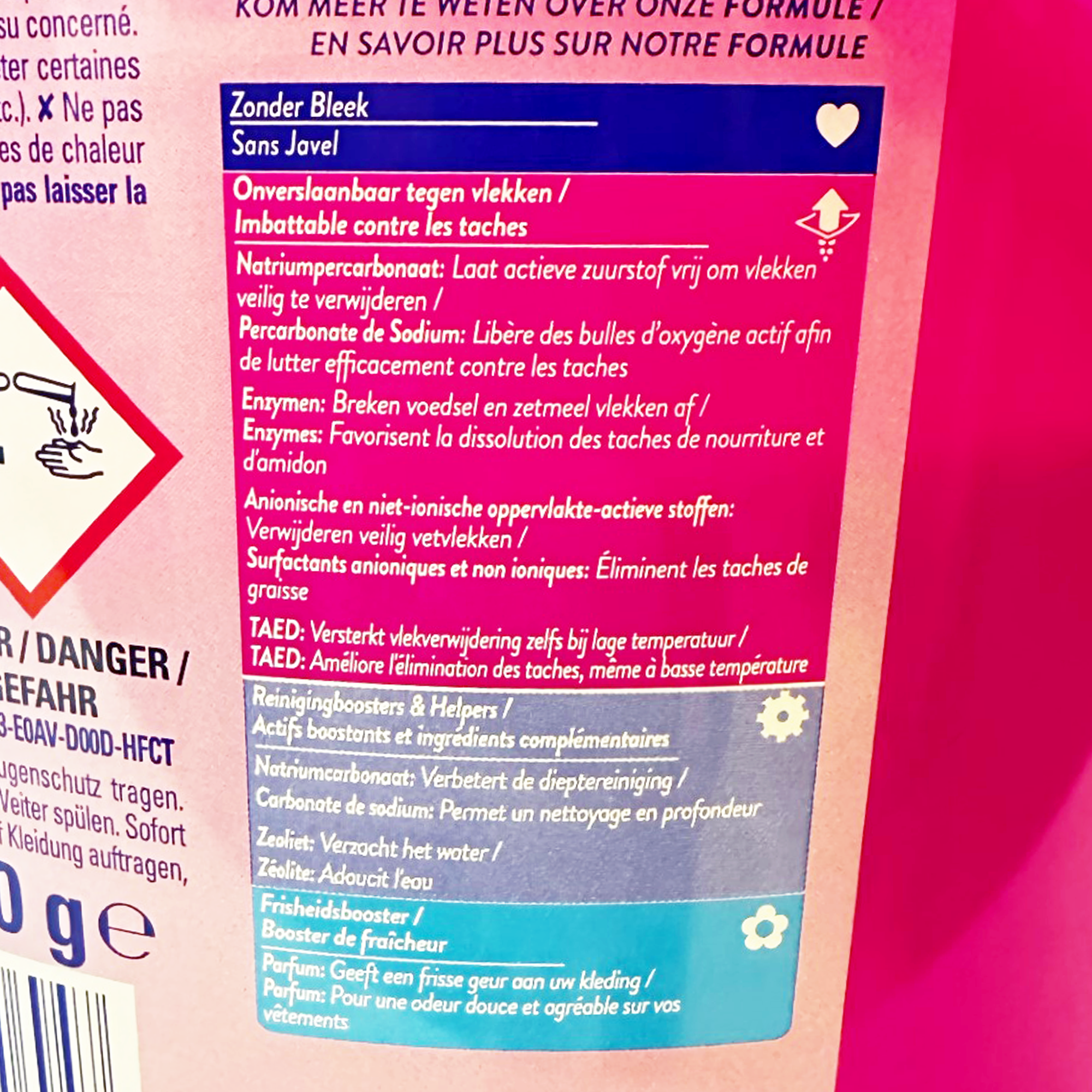 Poudre détachante textile oxi action rose color safe