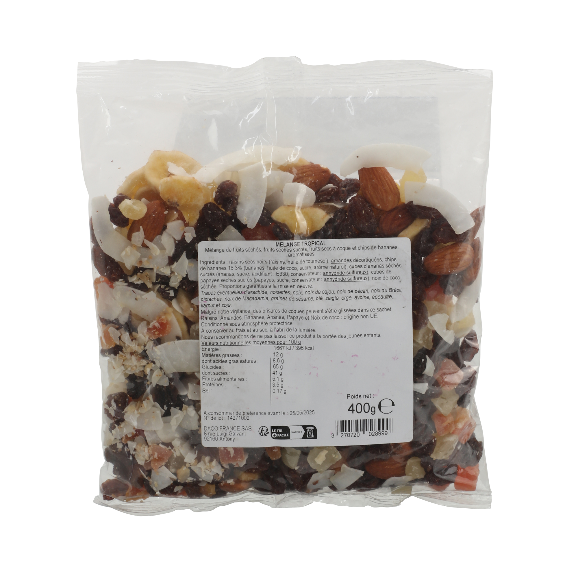 Sachet de fruits secs mélange tropical