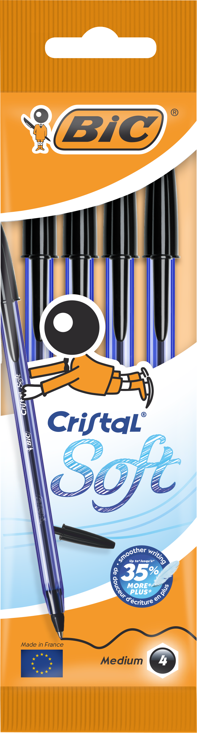 4 stylos bille cristal noirs